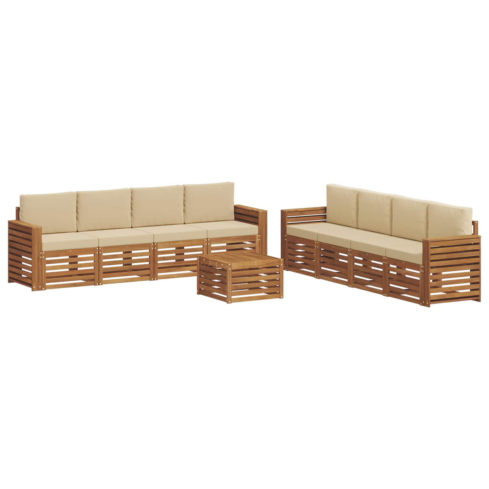 Setovi sofa s jastukom 9 pcs Prirodna i bež Čvrsto drvo akacije