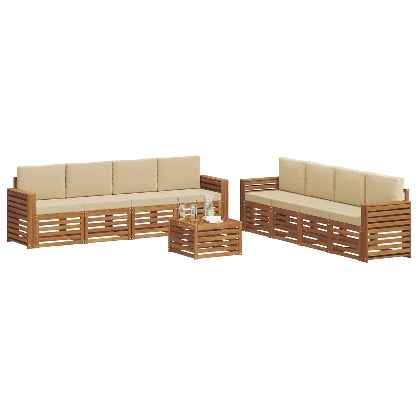 Setovi sofa s jastukom 9 pcs Prirodna i bež Čvrsto drvo akacije