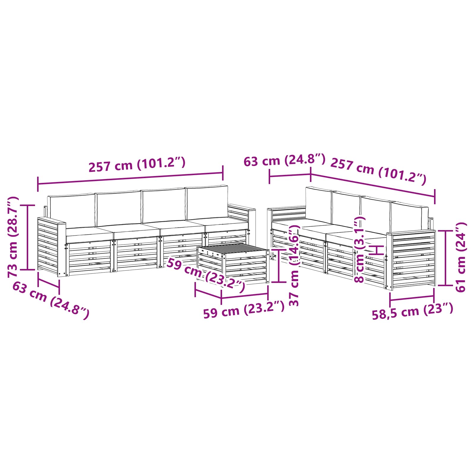Setovi sofa s jastukom 9 pcs Prirodna i bež Čvrsto drvo akacije