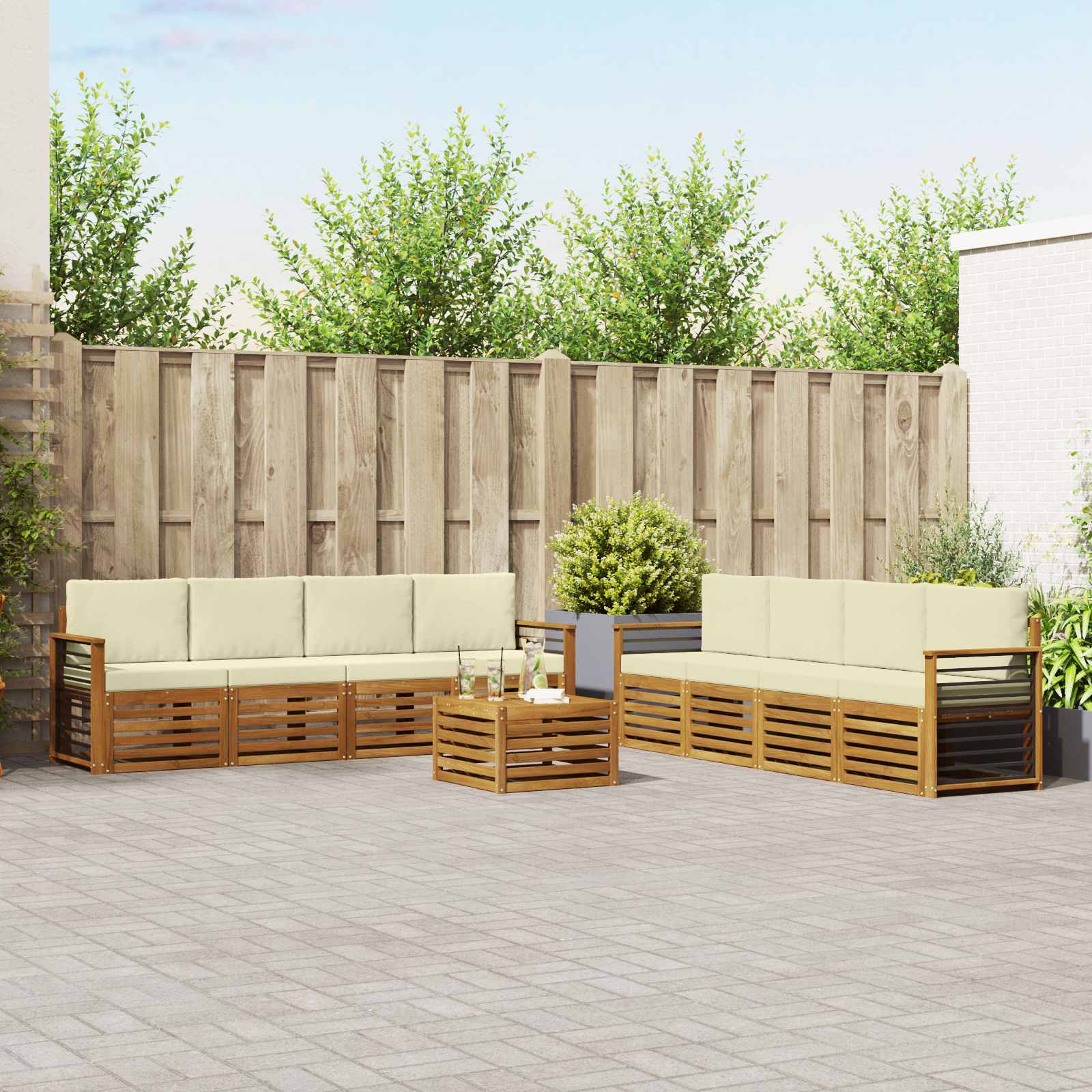 Setovi sofa 9 pcs Prirodna i krem Čvrsto drvo akacije
