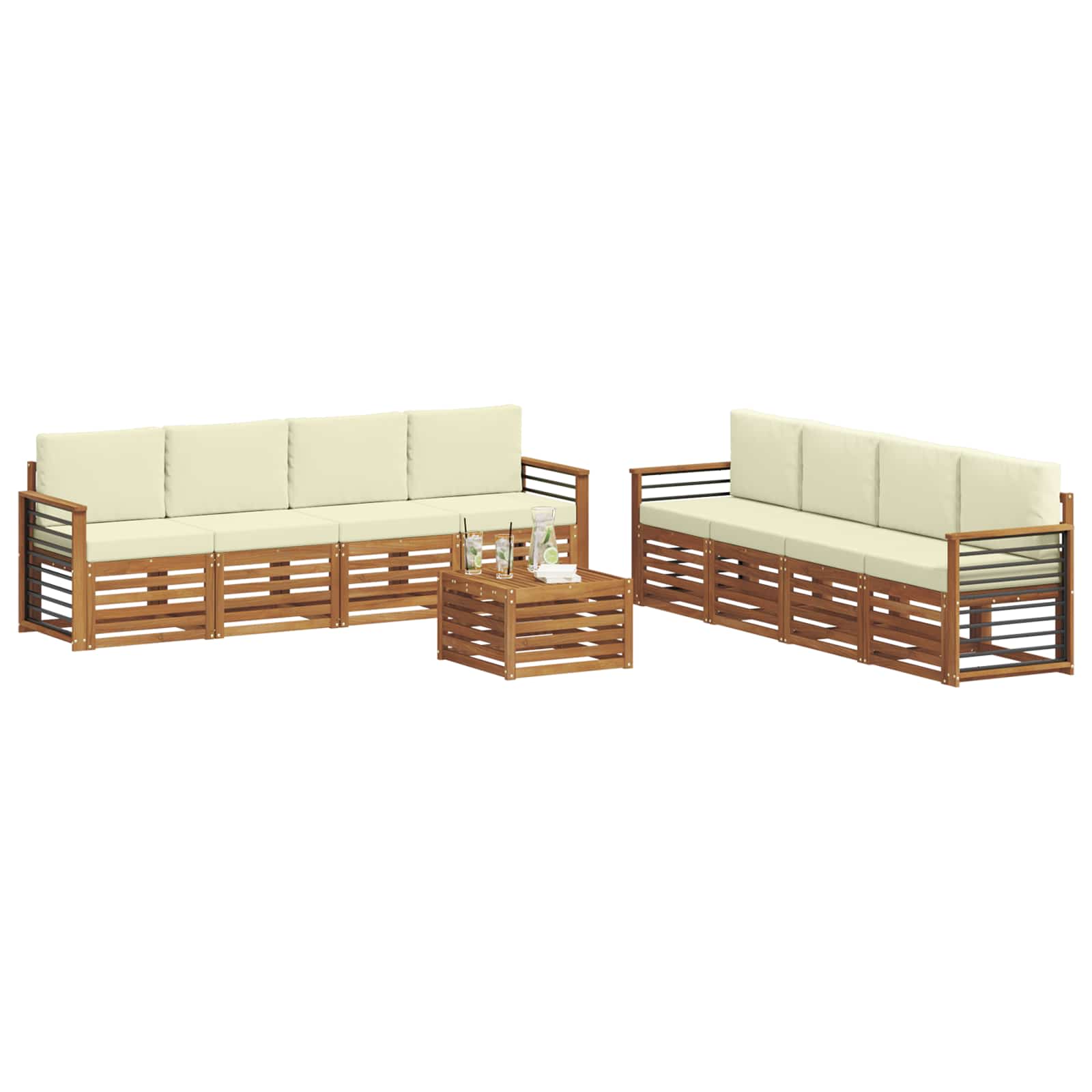 Setovi sofa 9 pcs Prirodna i krem Čvrsto drvo akacije