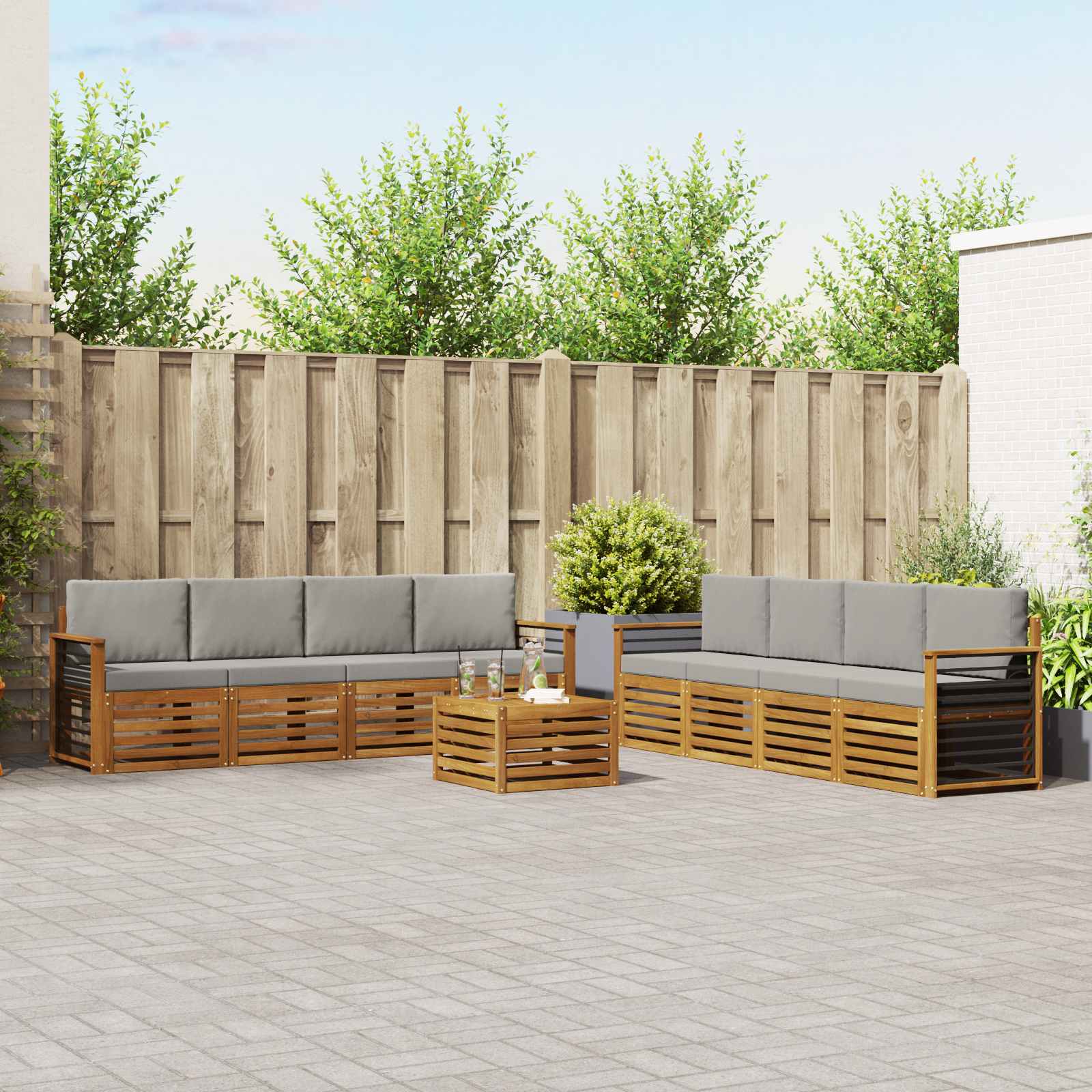 Setovi sofa 9 pcs Prirodna i svijetlo siva Čvrsto drvo akacije