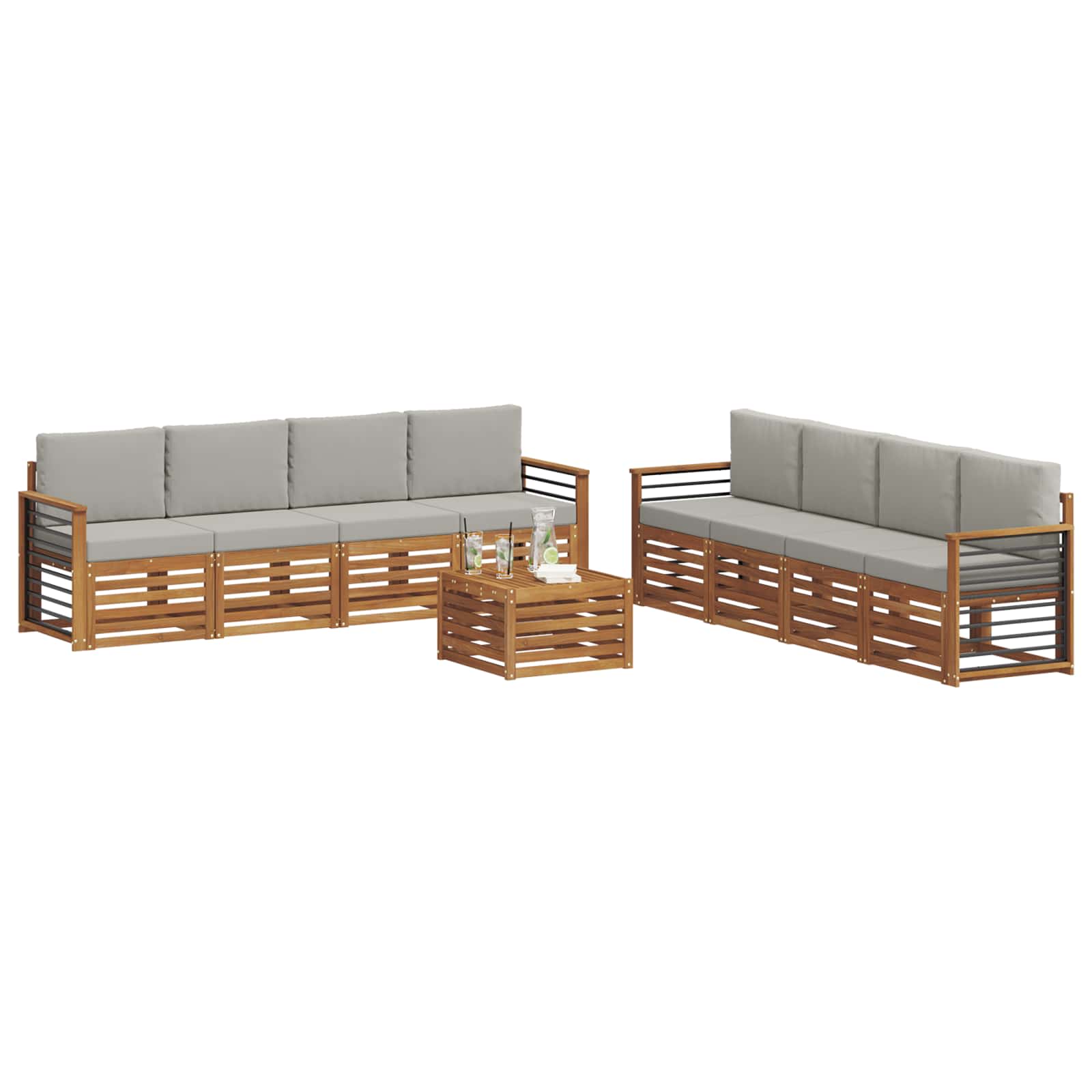 Setovi sofa 9 pcs Prirodna i svijetlo siva Čvrsto drvo akacije