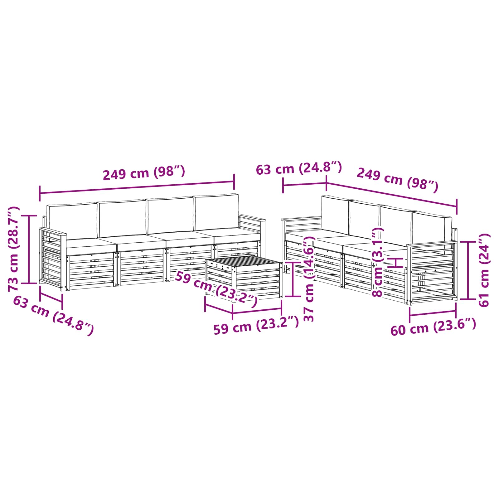 Setovi sofa 9 pcs Prirodna i svijetlo siva Čvrsto drvo akacije