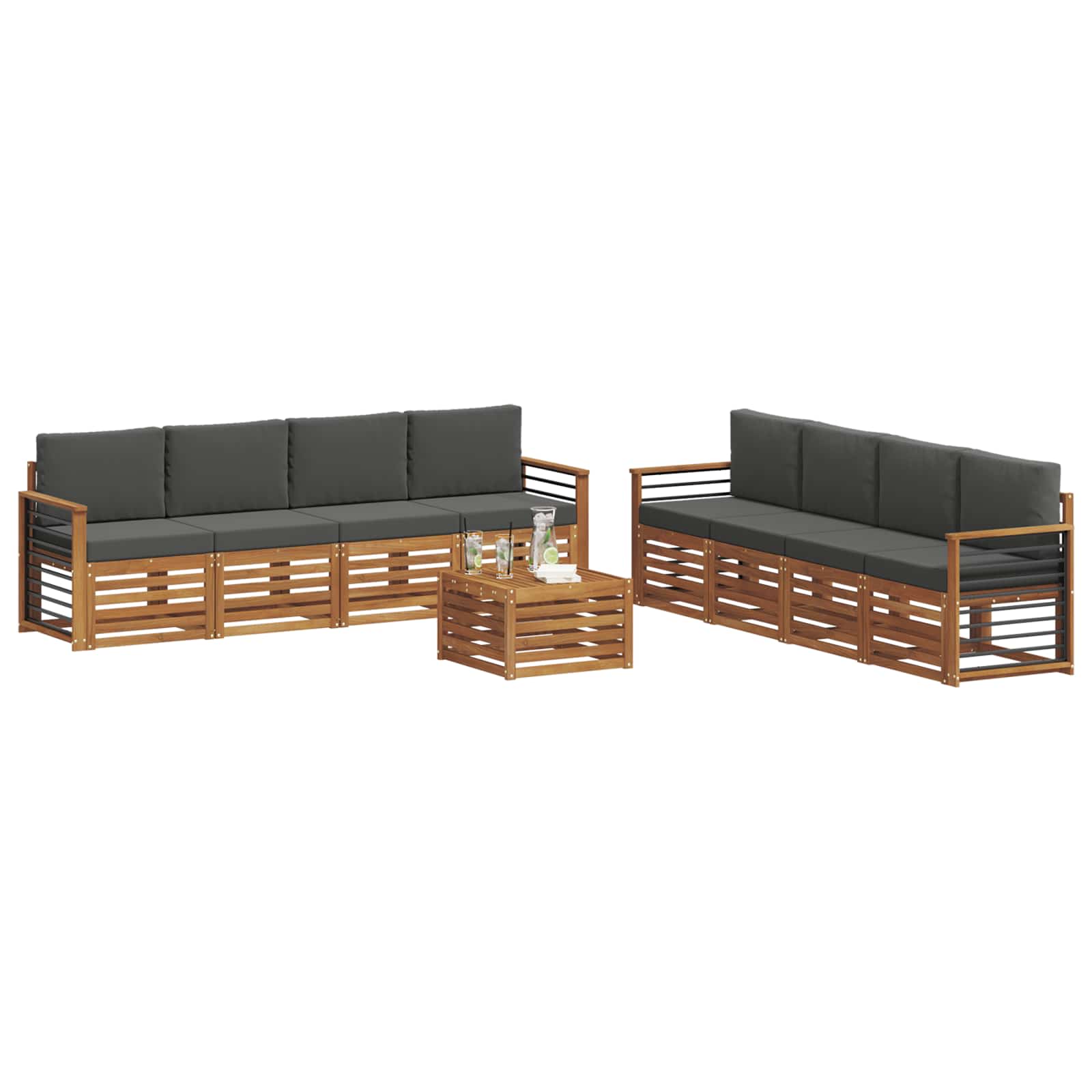 Setovi sofa 9 pcs Prirodna i antracit Čvrsto drvo akacije