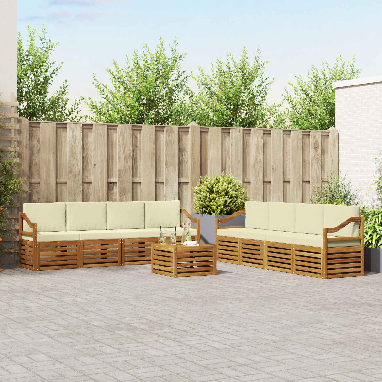 Setovi sofa 9 pcs Prirodna i krem Čvrsto drvo akacije