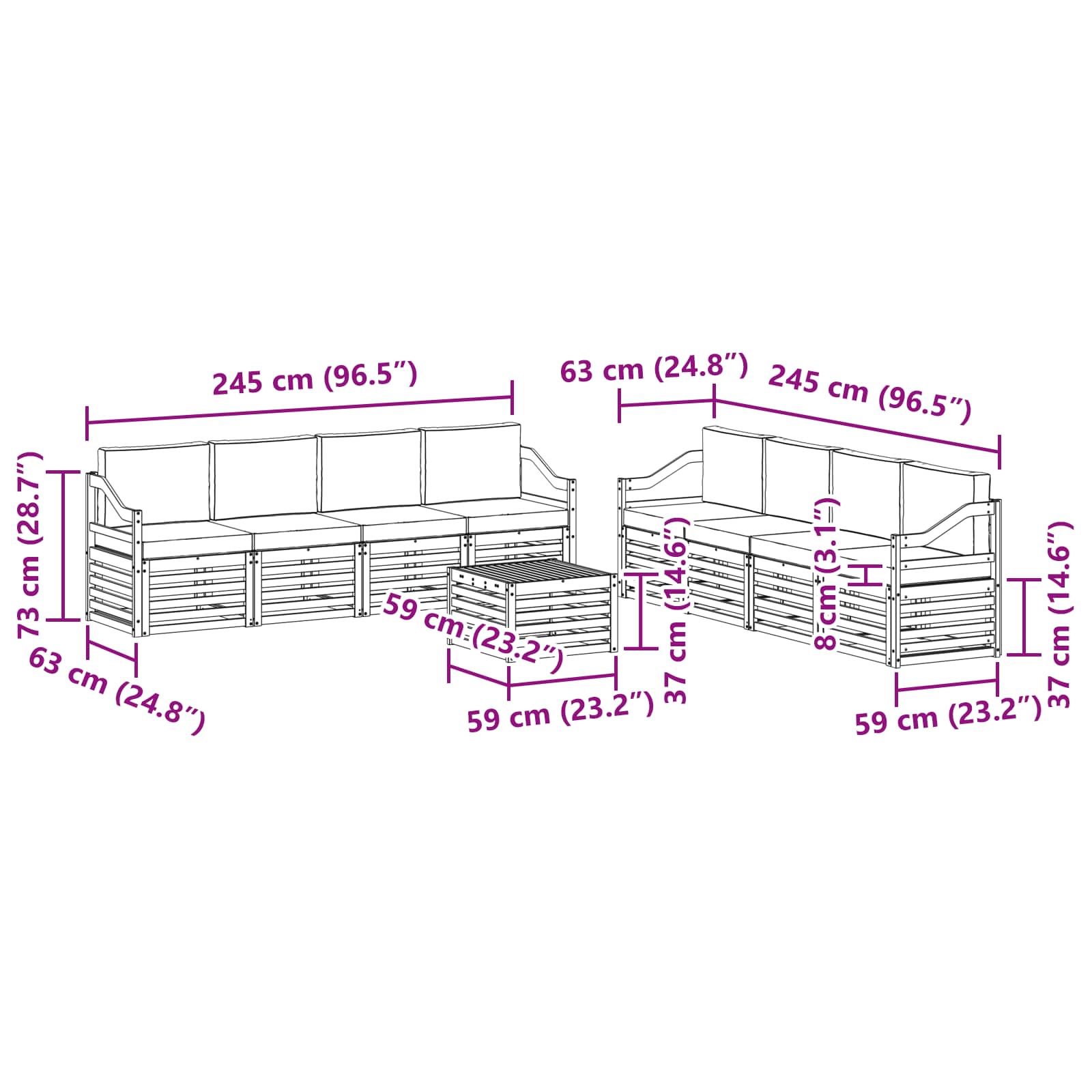 Setovi sofa 9 pcs Prirodna i svijetlo siva Čvrsto drvo akacije