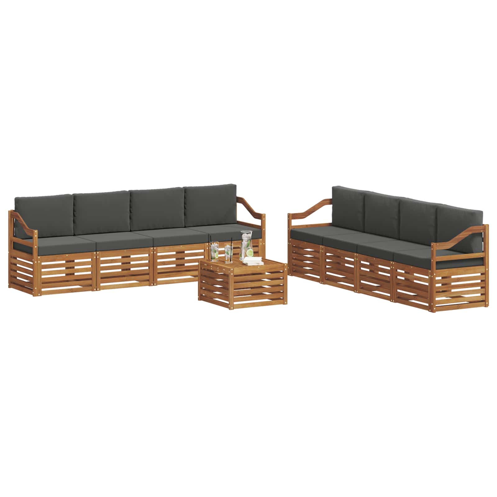 Setovi sofa 9 pcs Prirodna i antracit Čvrsto drvo akacije