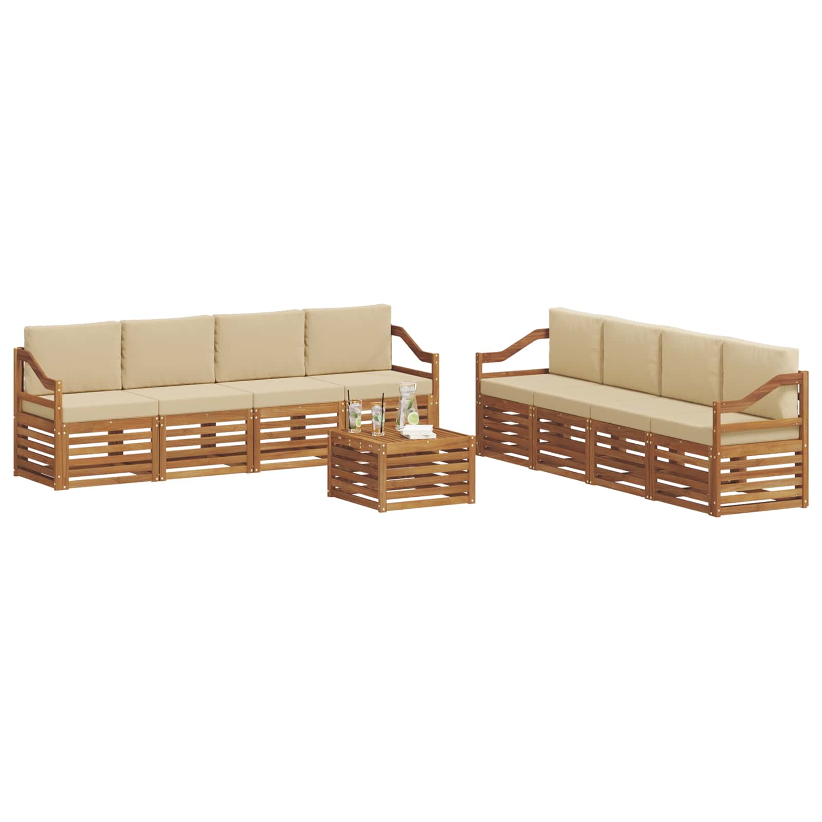 Setovi sofa s jastukom 9 pcs Prirodna i bež Čvrsto drvo akacije