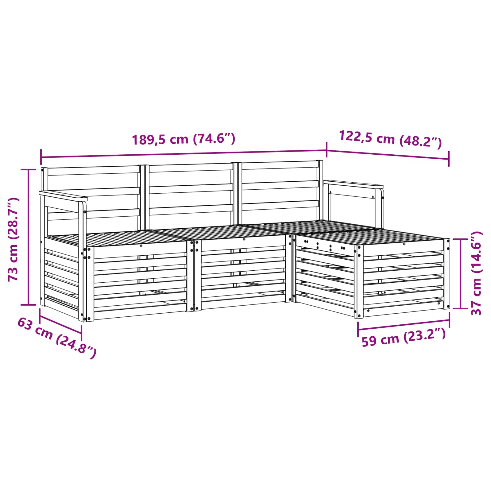 Set vanjskih sofa 4 pcs Prirodna