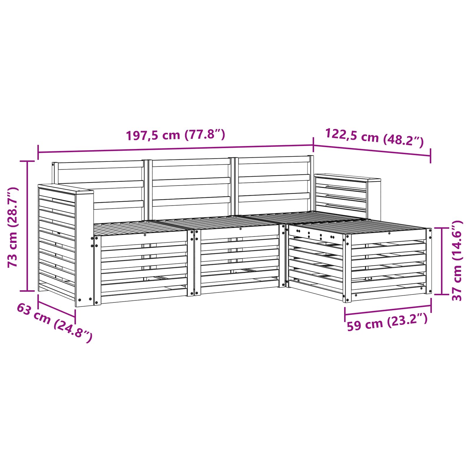 Set vanjskih sofa 4 pcs Prirodna