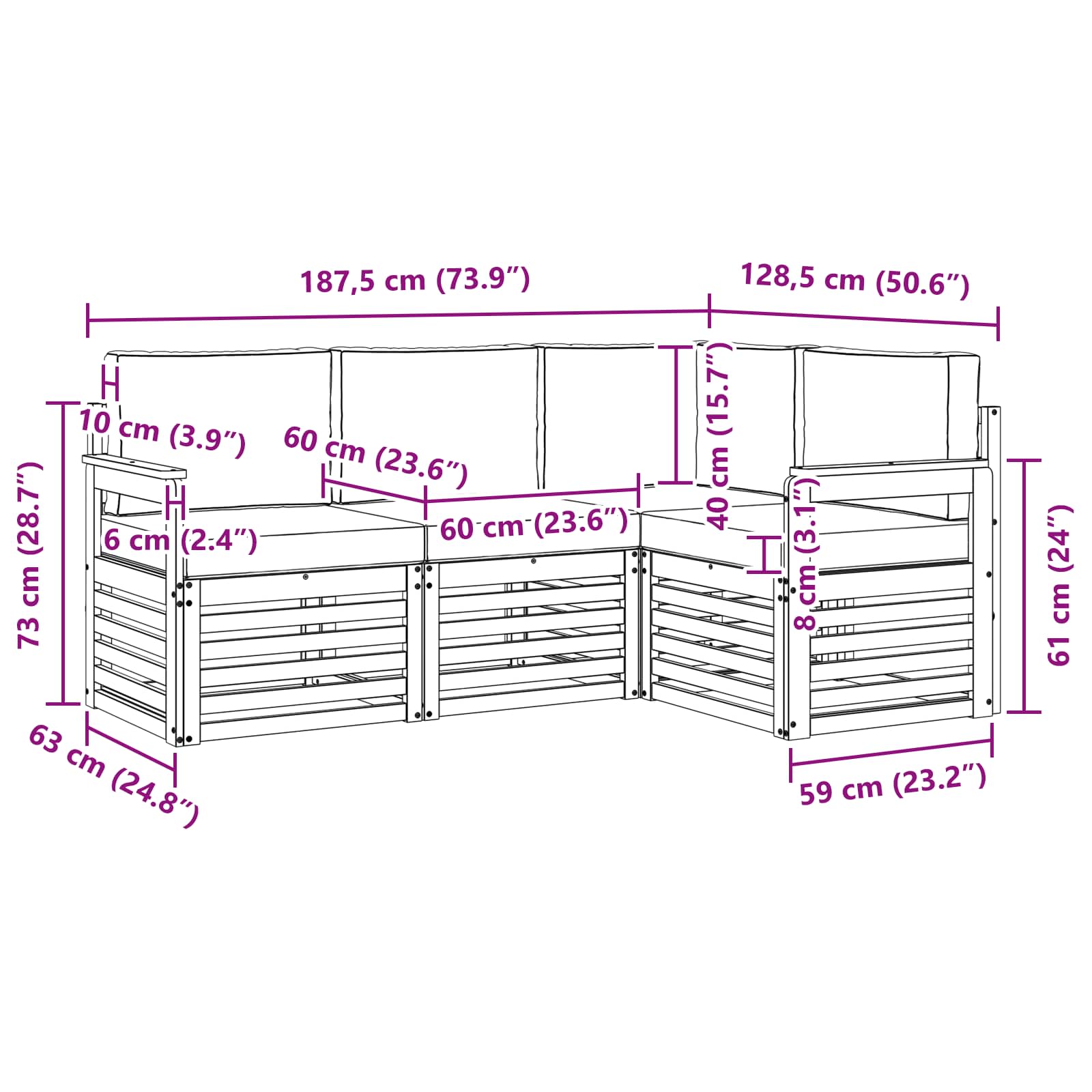 Setovi sofa 4 pcs Prirodna i antracit Čvrsto drvo akacije