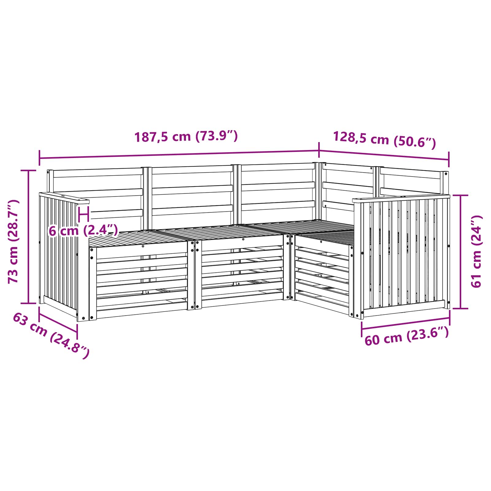 Setovi sofa 4 pcs Prirodna Čvrsto drvo akacije