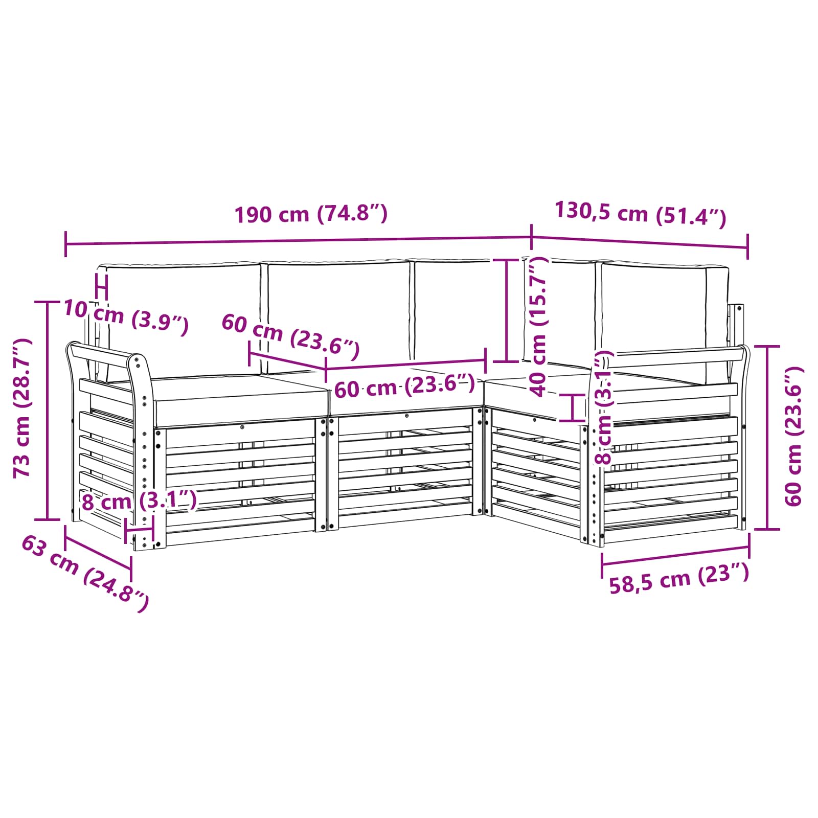 Setovi sofa 4 pcs Prirodna i krem Čvrsto drvo akacije