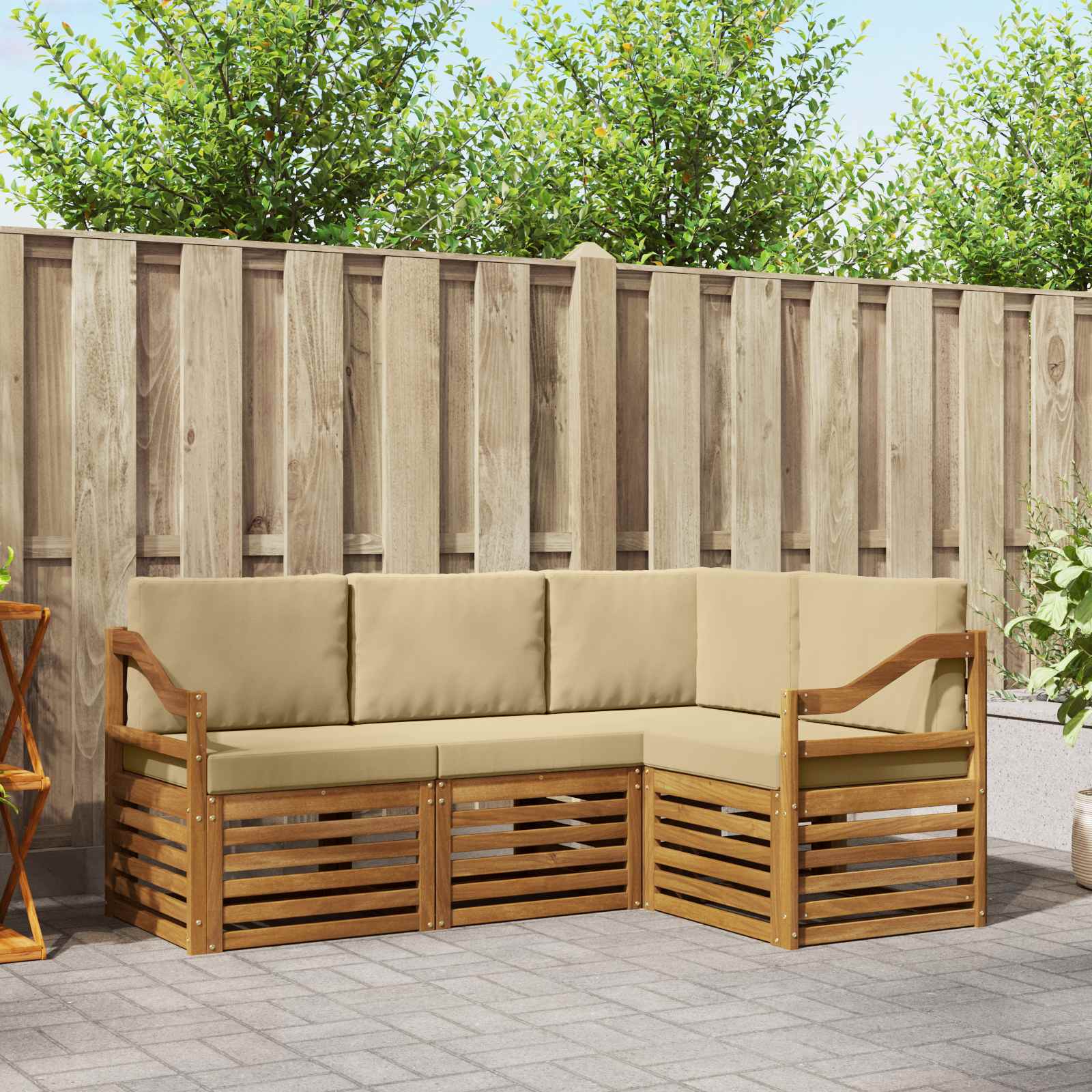 Setovi sofa s jastukom 4 pcs Prirodna i bež Čvrsto drvo akacije