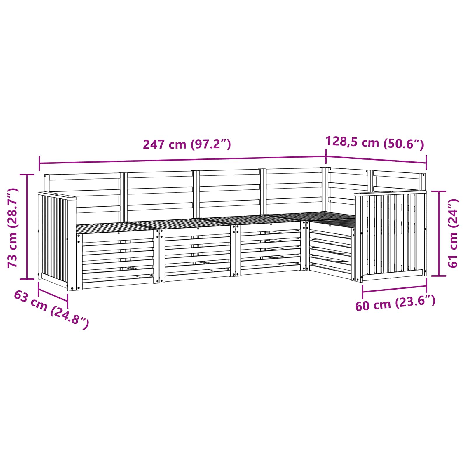 Sekcijska garnitura 5 pcs Prirodna Čvrsto drvo akacije