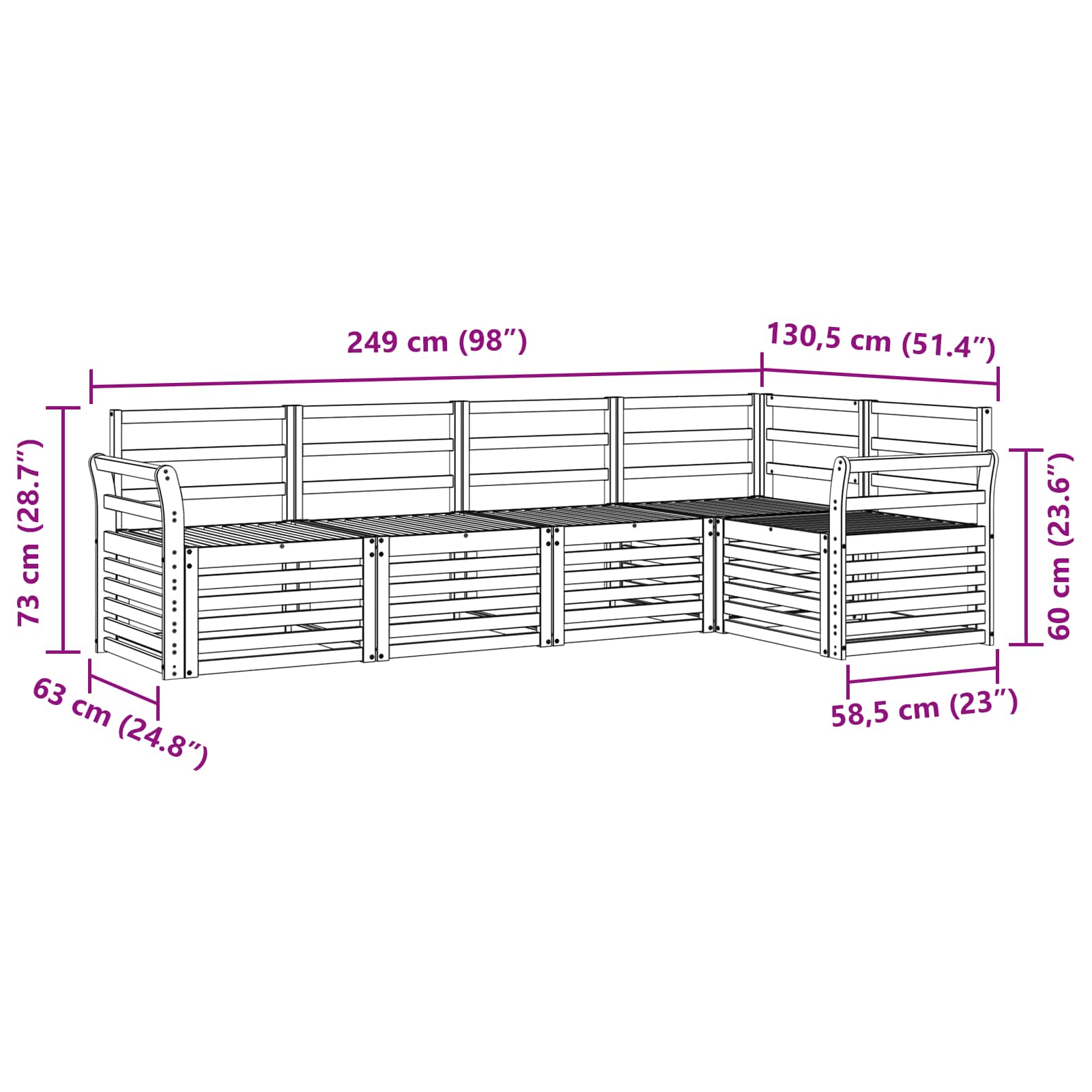 Sekcijska garnitura 5 pcs Prirodna Čvrsto drvo akacije