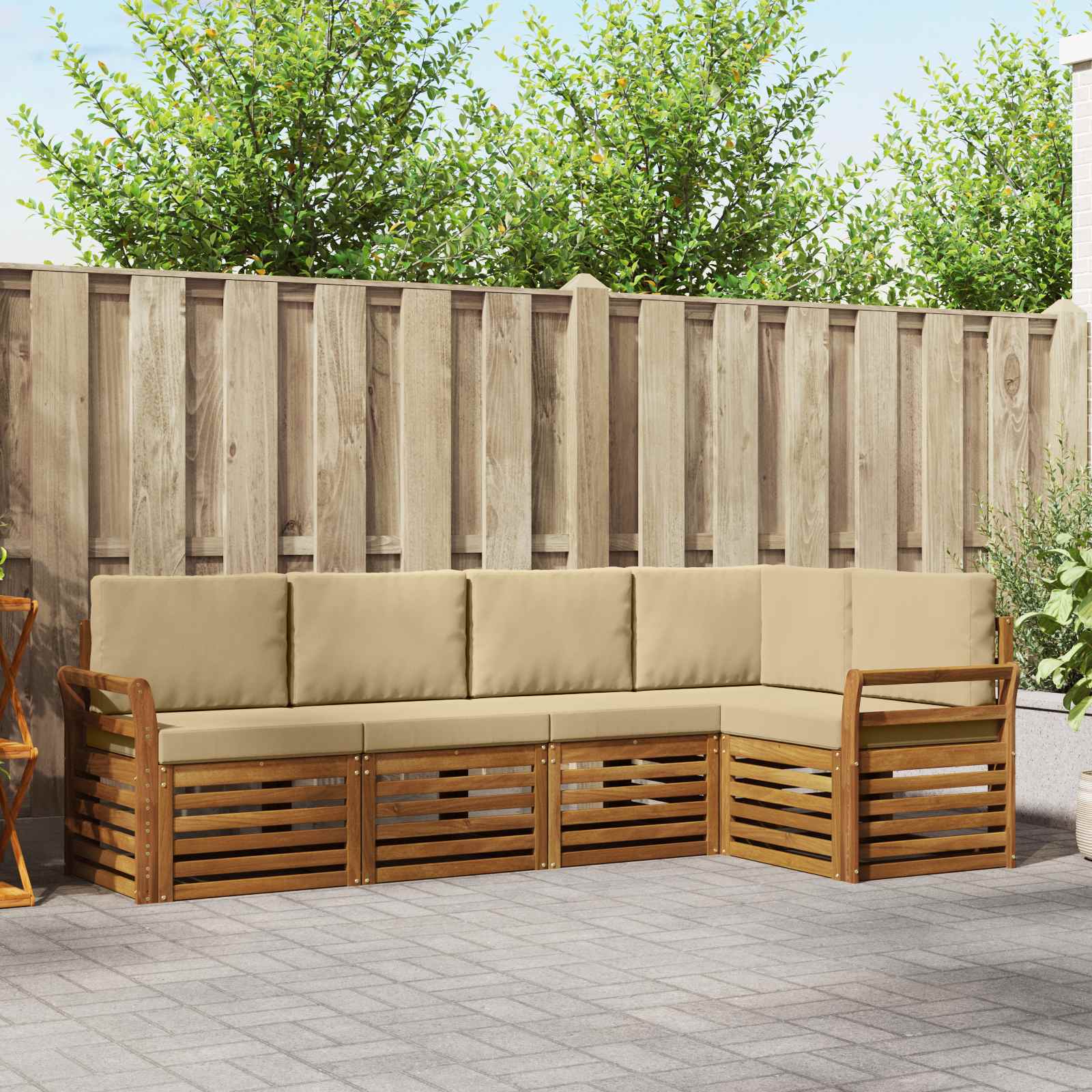 Sekcijska garnitura 5 pcs Prirodna i bež Čvrsto drvo akacije