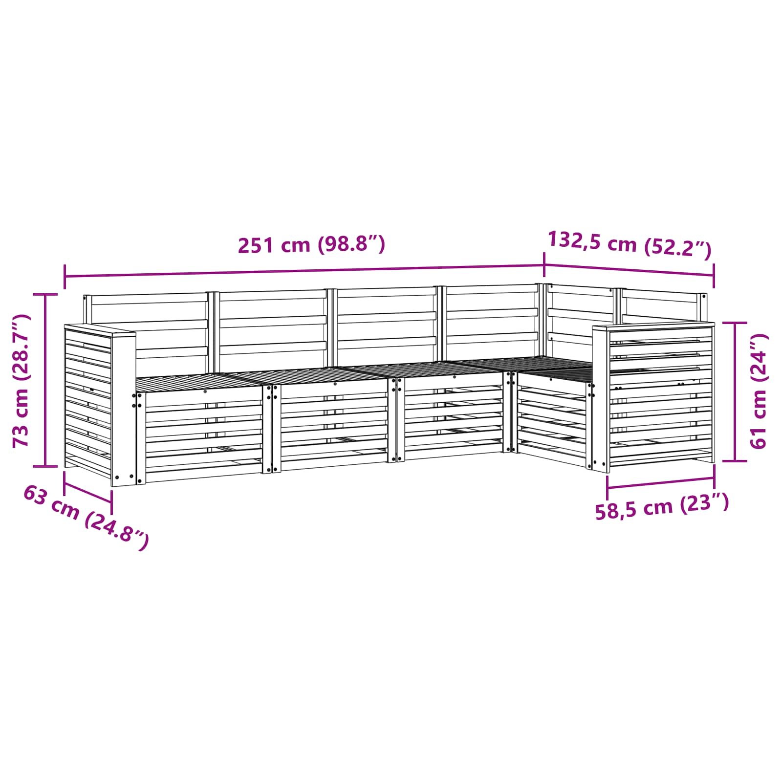 Sekcijska garnitura 5 pcs Prirodna Čvrsto drvo akacije