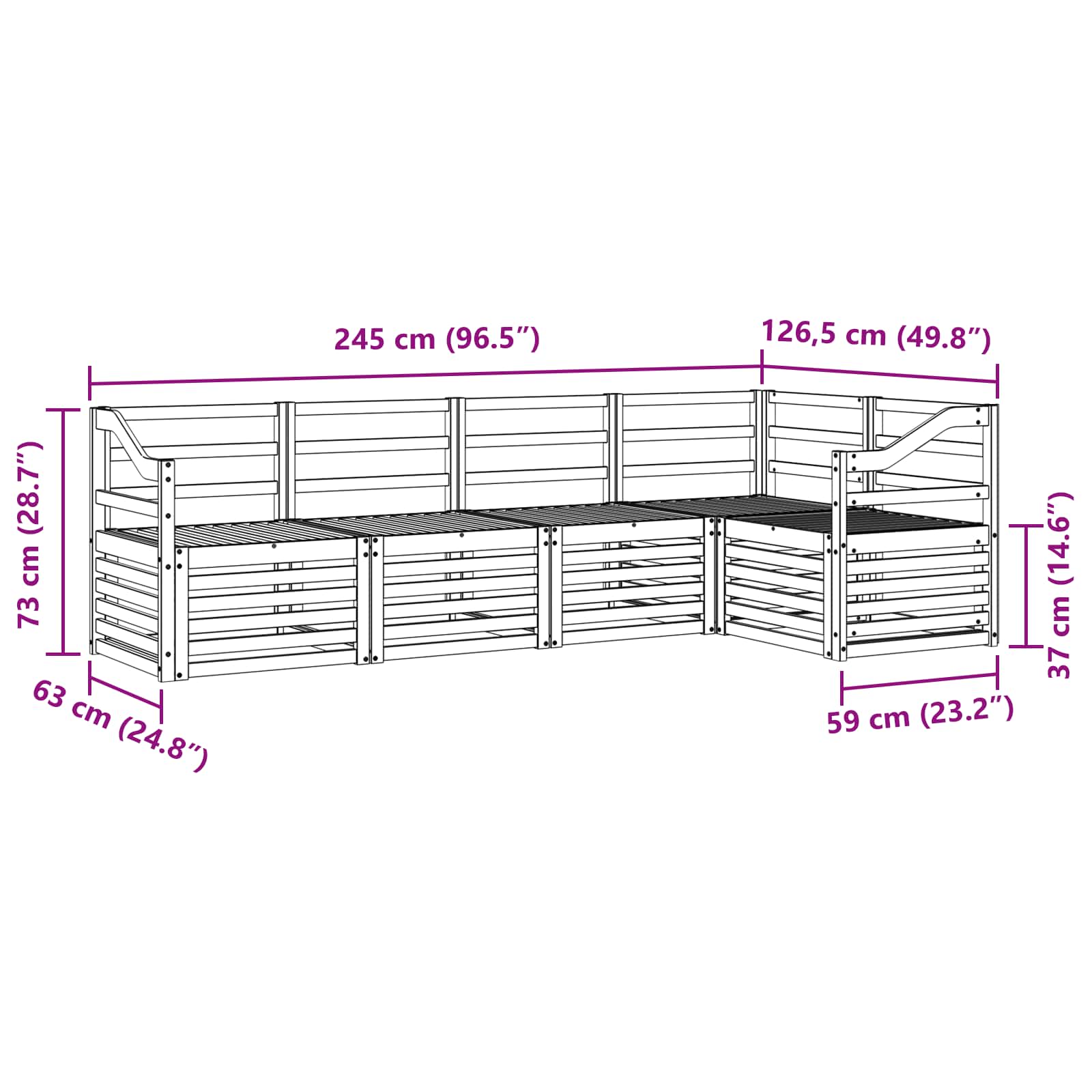 Sekcijska garnitura 5 pcs Prirodna Čvrsto drvo akacije
