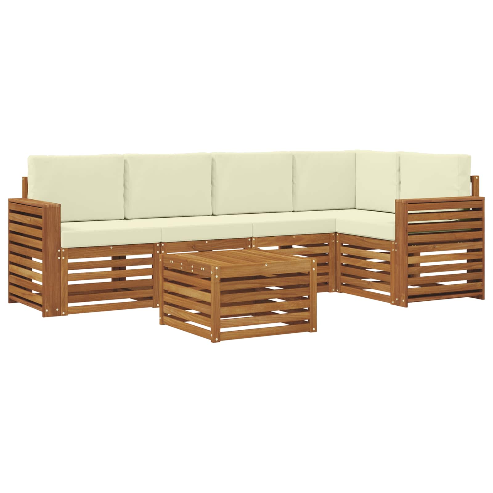 Sekcijska garnitura 6 pcs Prirodna i krem Čvrsto drvo akacije