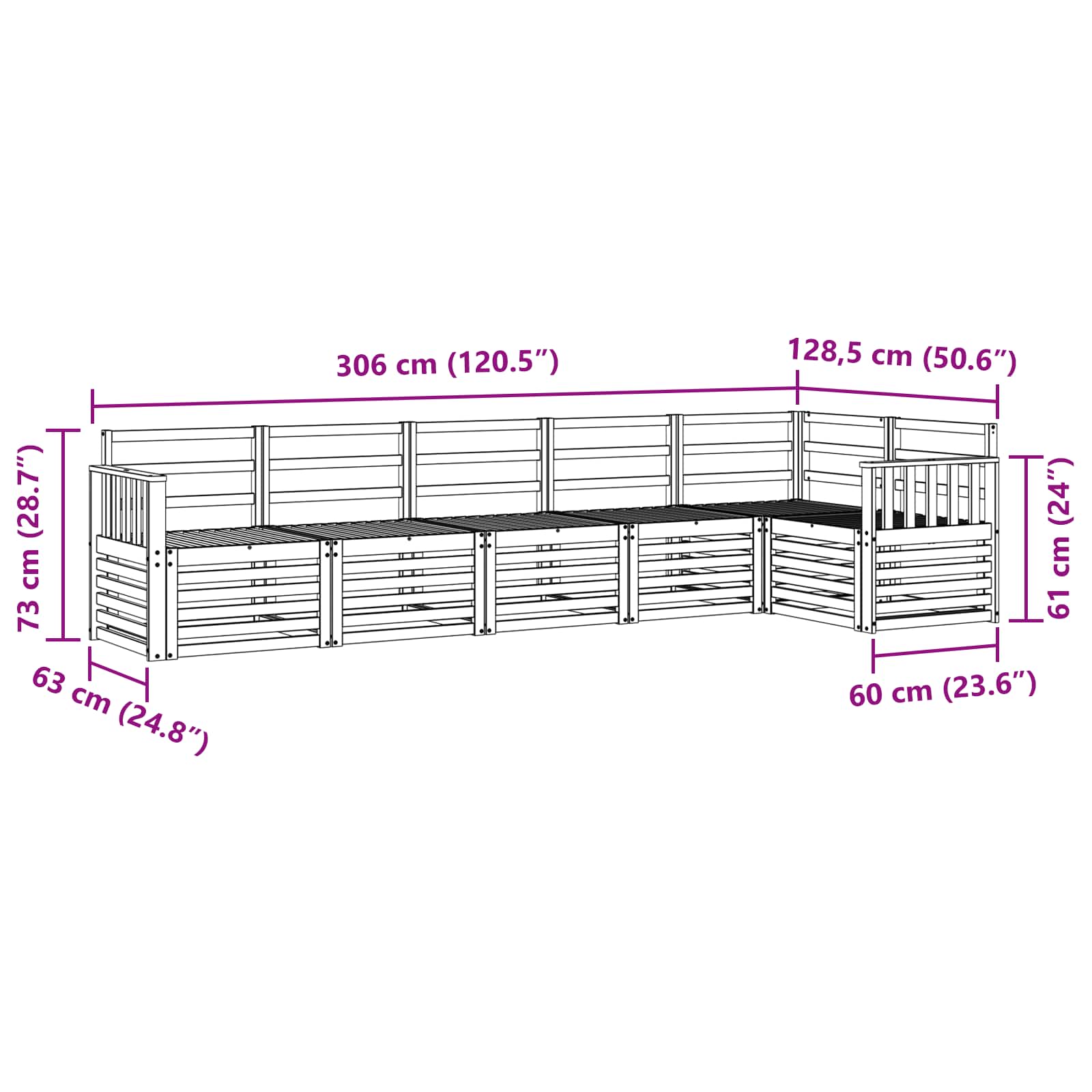 Sekcijska garnitura 6 pcs Prirodna Čvrsto drvo akacije