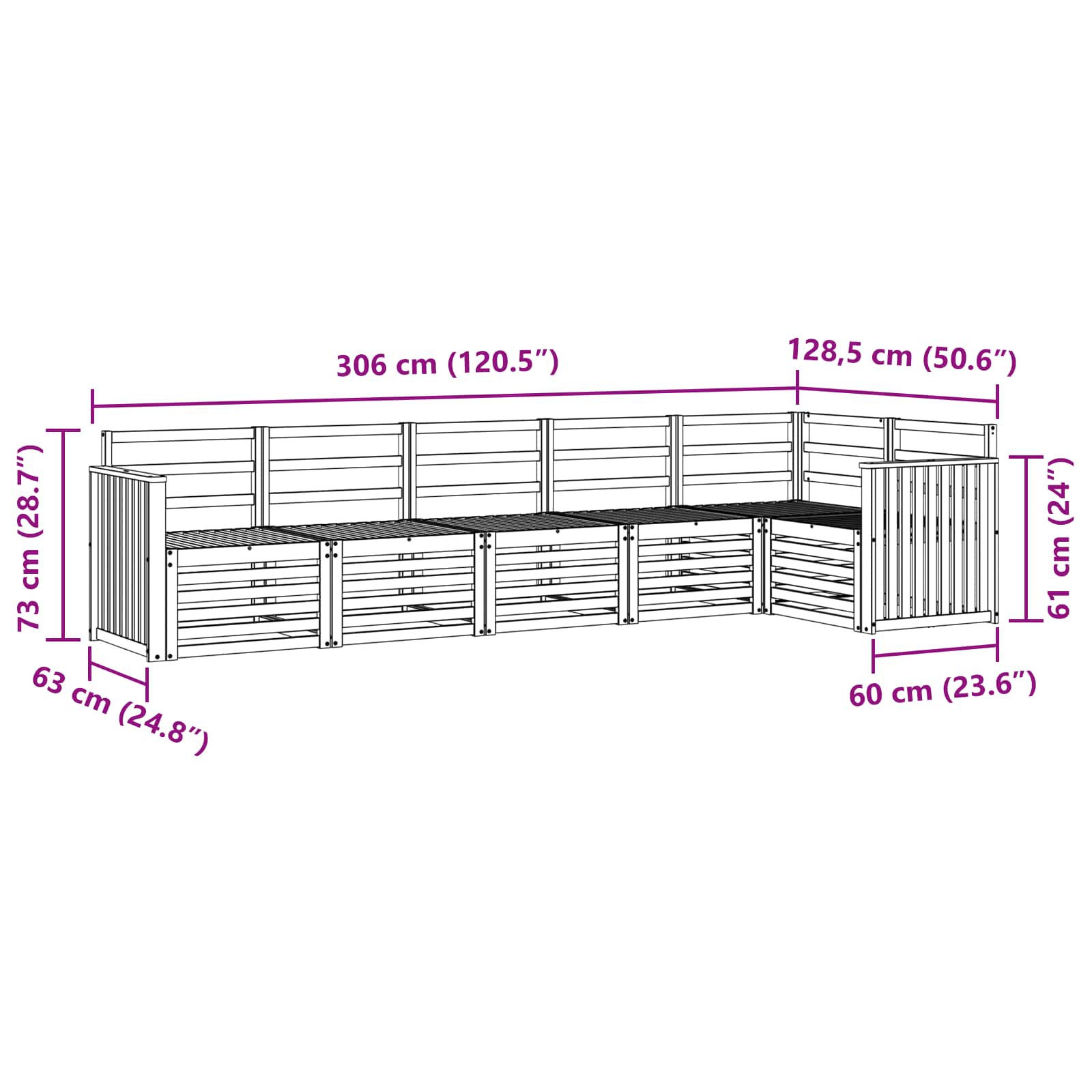 Sekcijska garnitura 6 pcs Prirodna Čvrsto drvo akacije