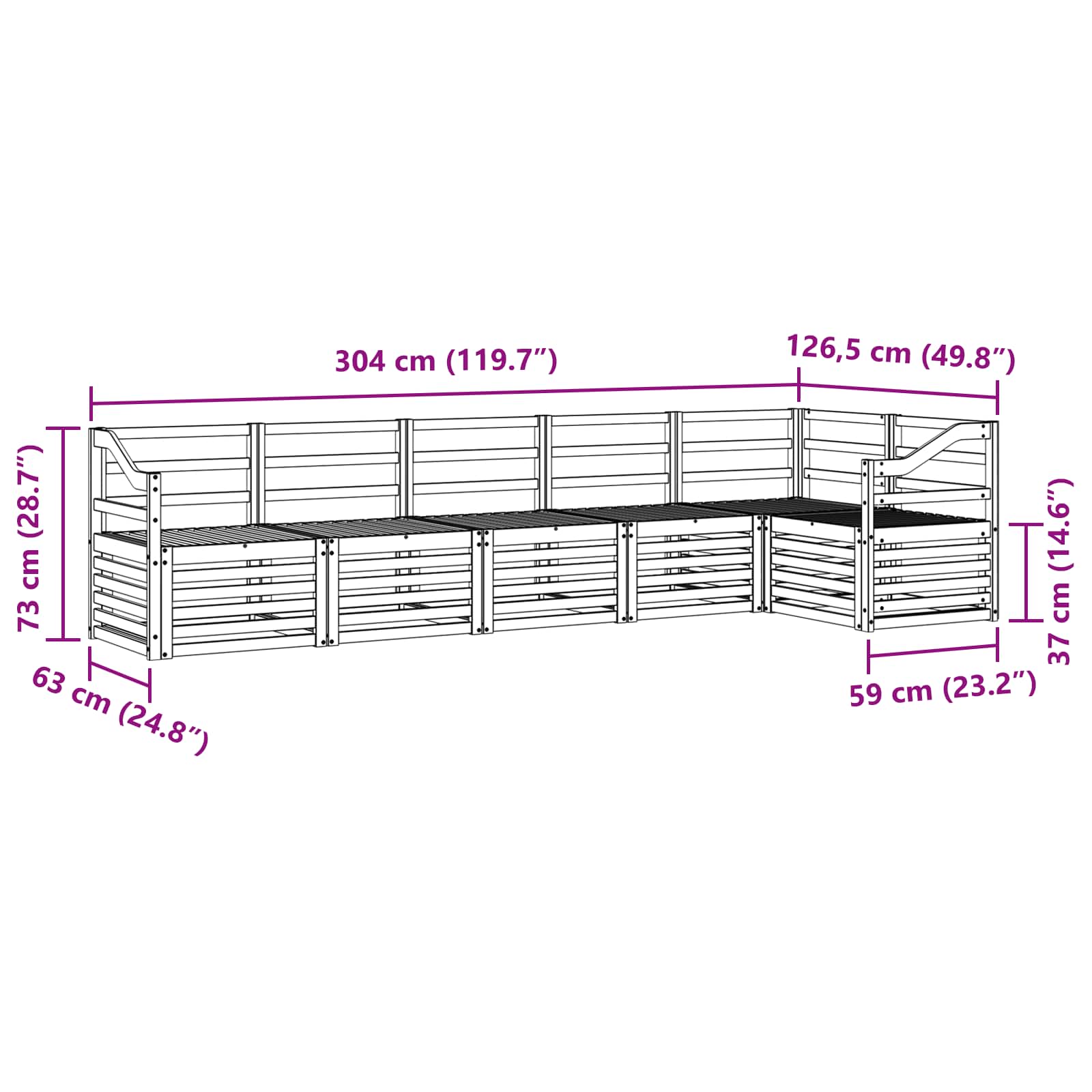 Sekcijska garnitura 6 pcs Prirodna Čvrsto drvo akacije