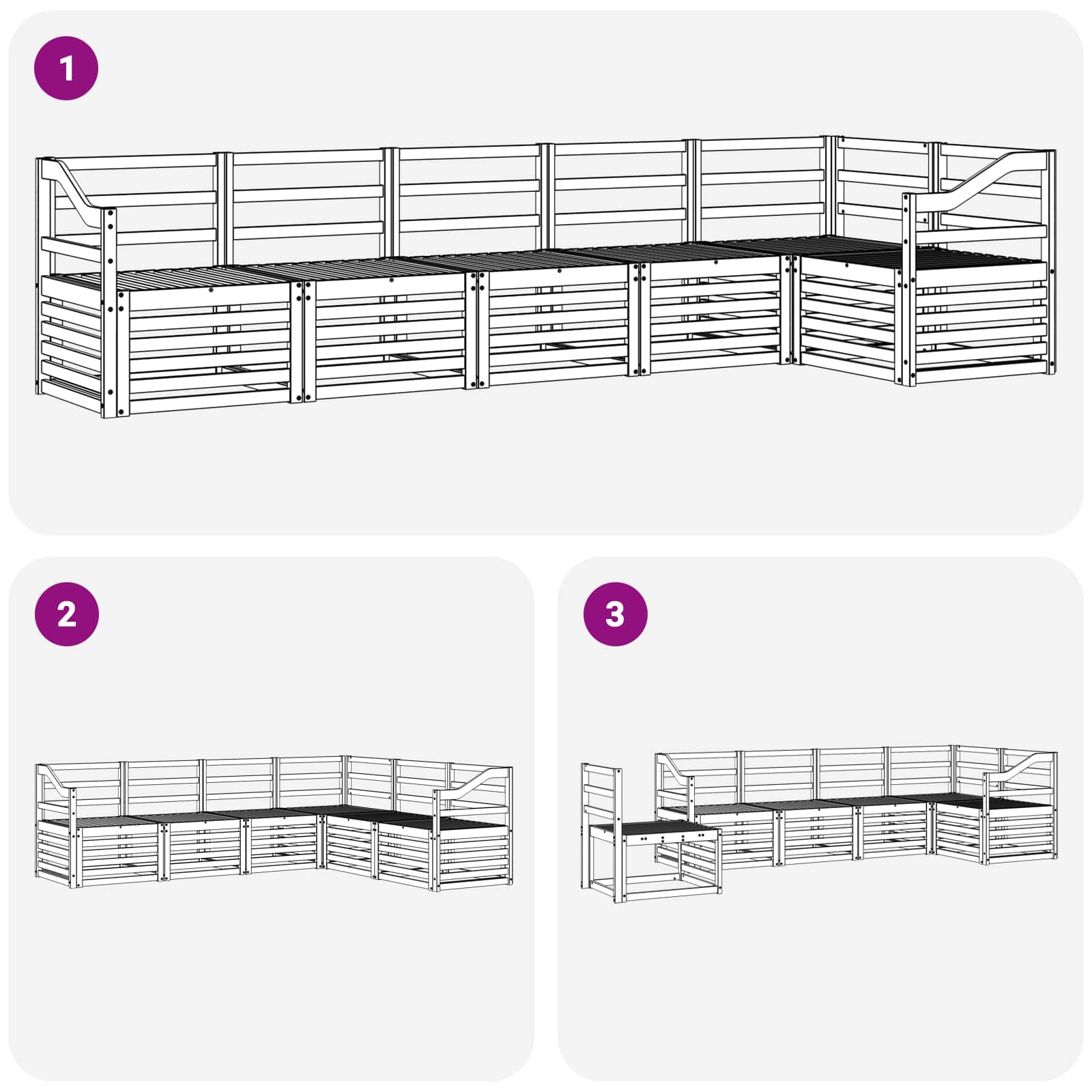Sekcijska garnitura 6 pcs Prirodna Čvrsto drvo akacije