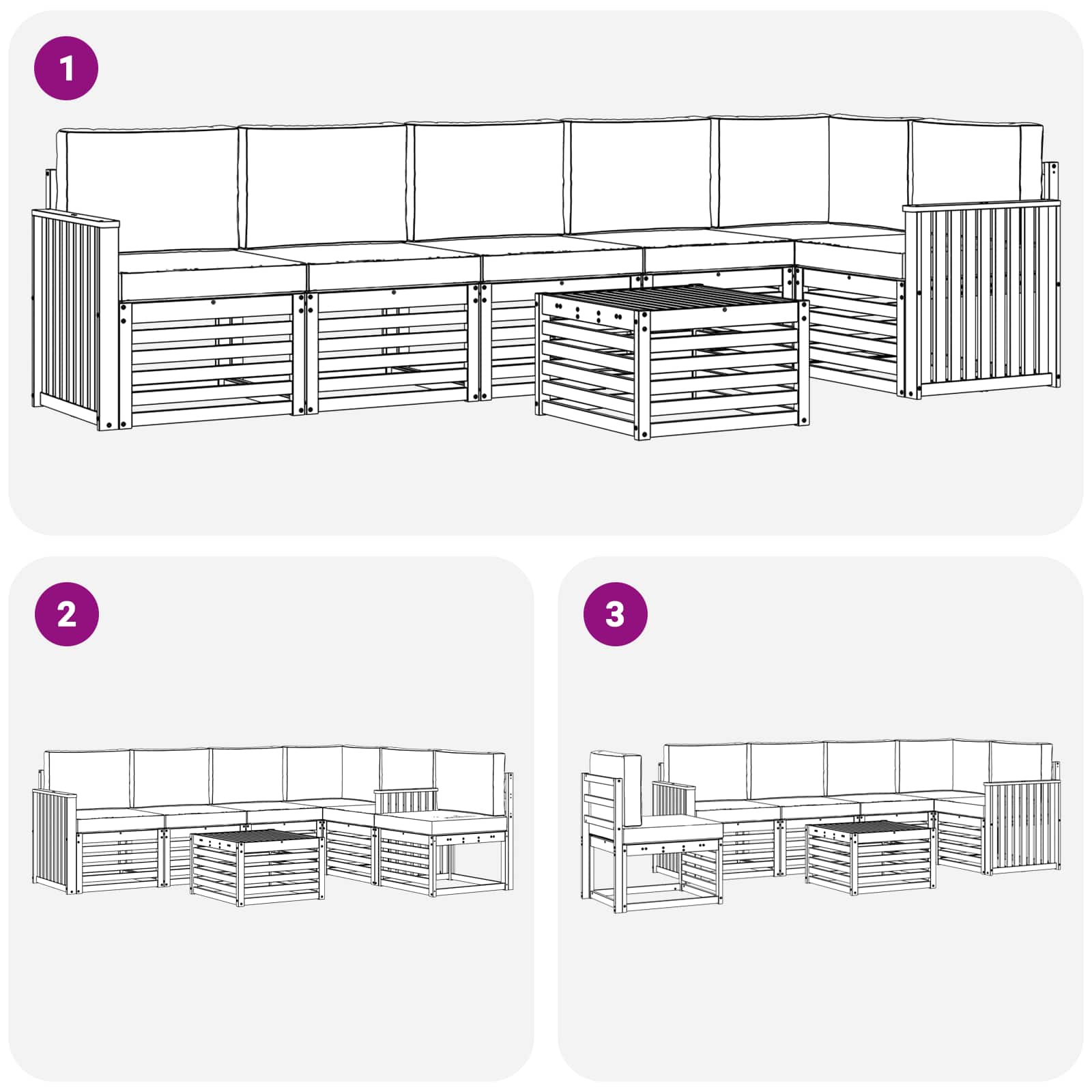 Sekcijska garnitura s jastukom 7 pcs Prirodna i svijetlo siva