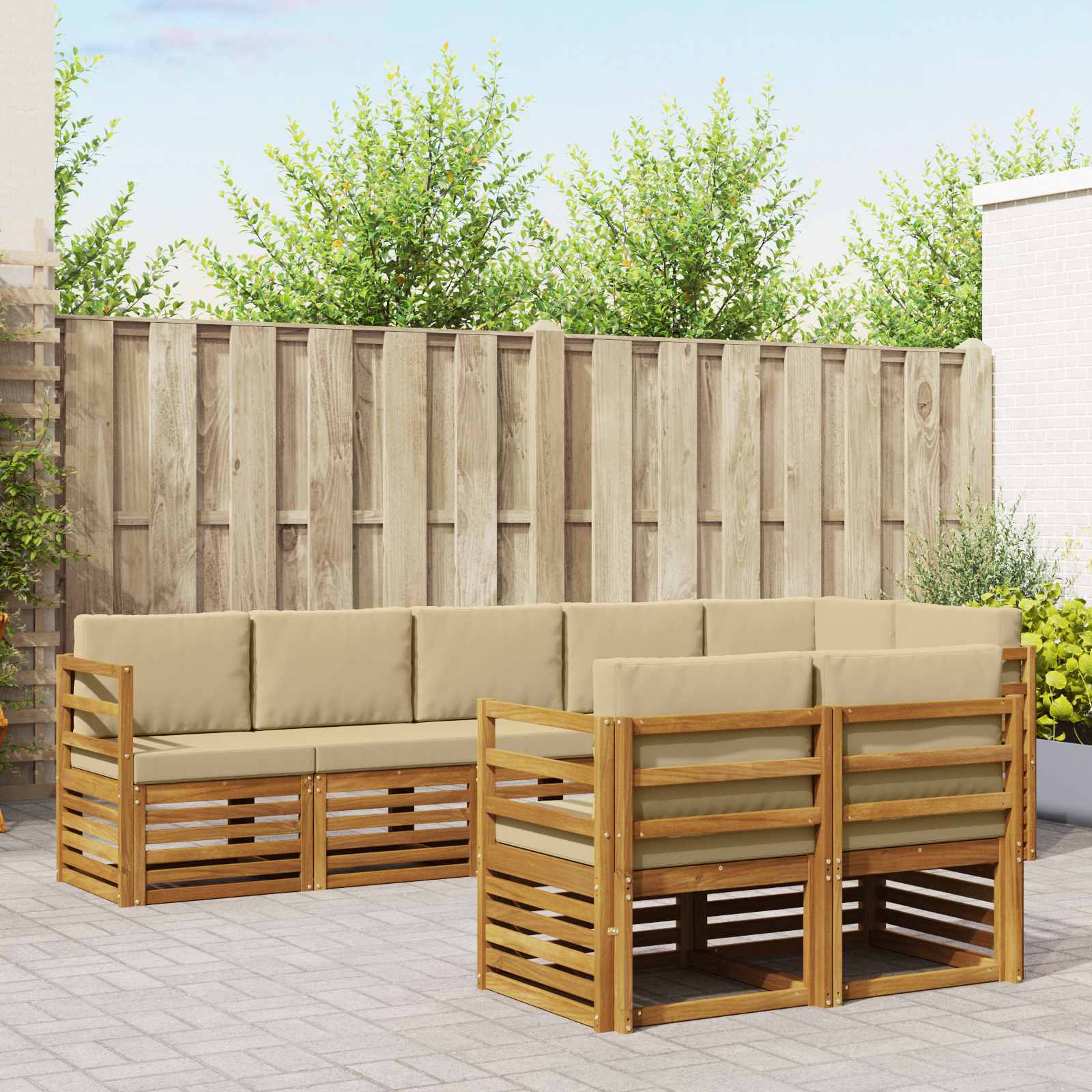 Setovi sofa s jastukom 8 pcs Prirodna i bež Čvrsto drvo akacije