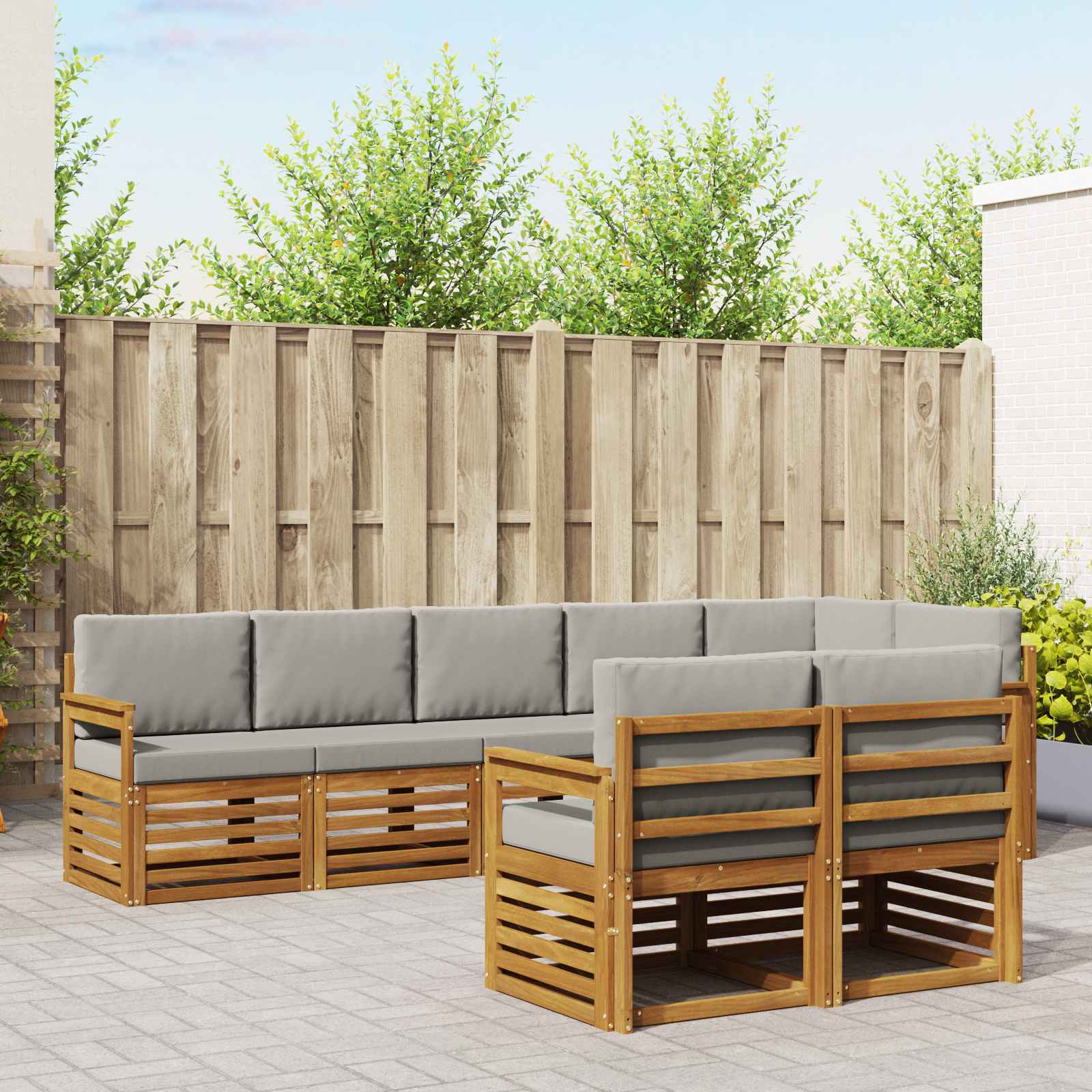 Setovi sofa 8 pcs Prirodna i svijetlo siva Čvrsto drvo akacije