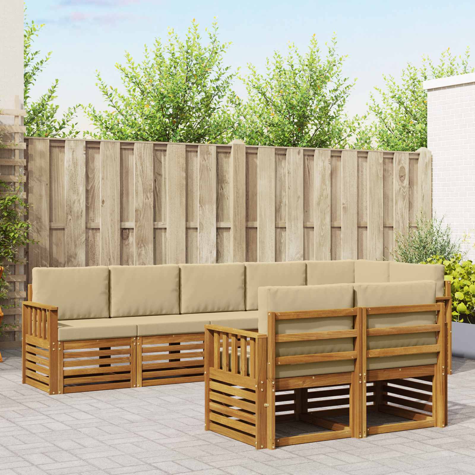 Setovi sofa s jastukom 8 pcs Prirodna i bež Čvrsto drvo akacije