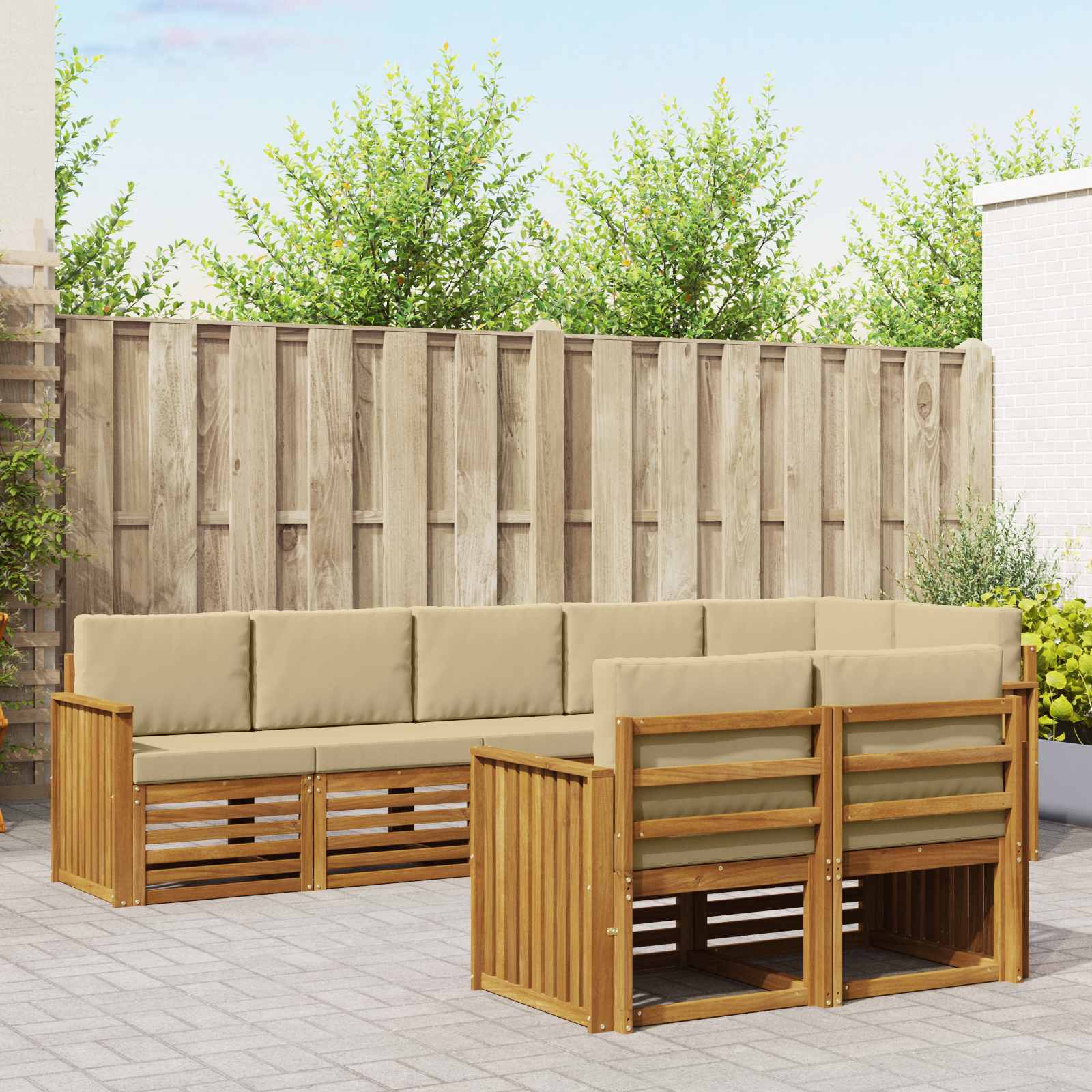 Setovi sofa s jastukom 8 pcs Prirodna i bež Čvrsto drvo akacije