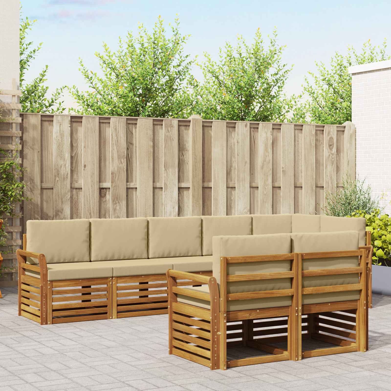 Setovi sofa s jastukom 8 pcs Prirodna i bež Čvrsto drvo akacije