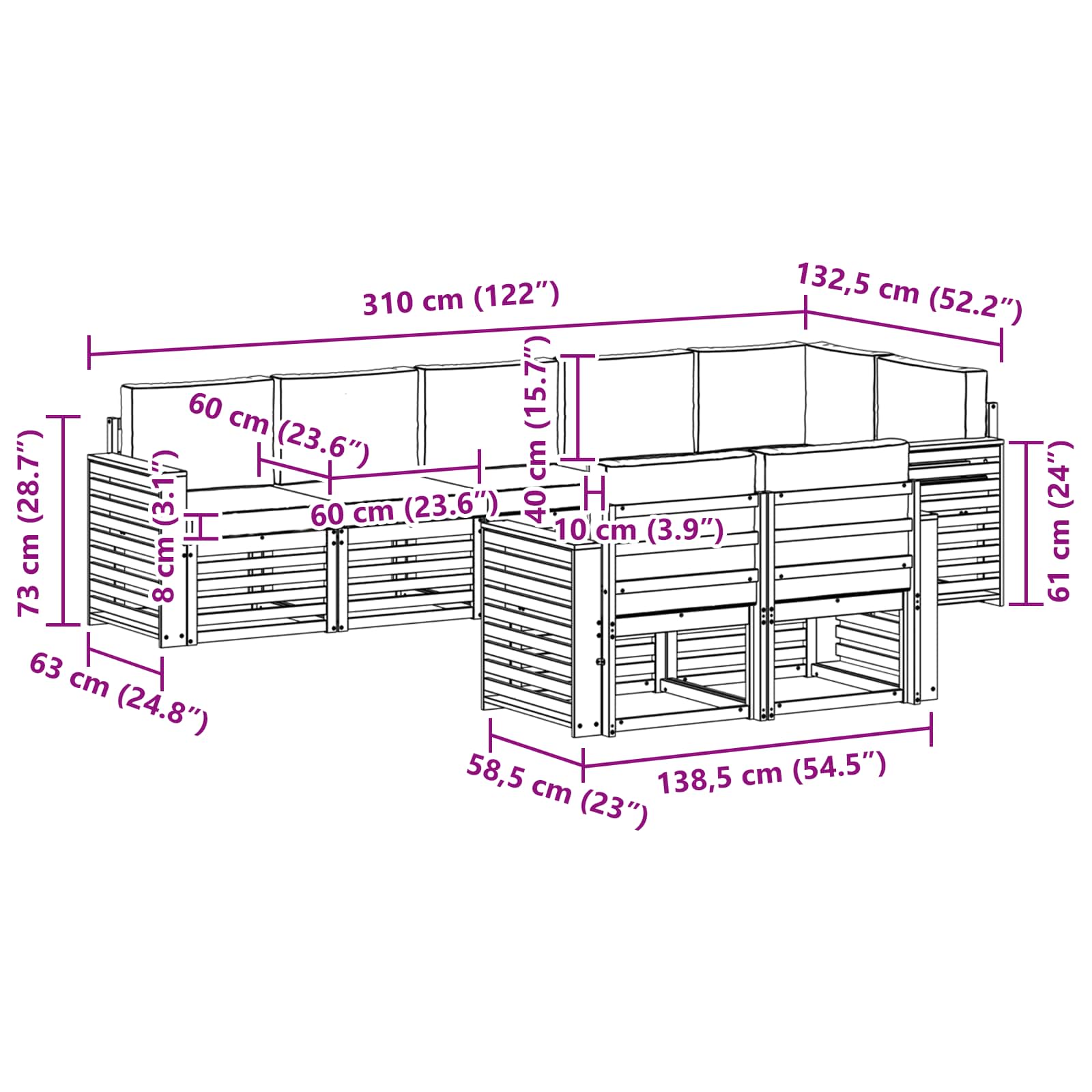 Setovi sofa 8 pcs Prirodna i krem Čvrsto drvo akacije