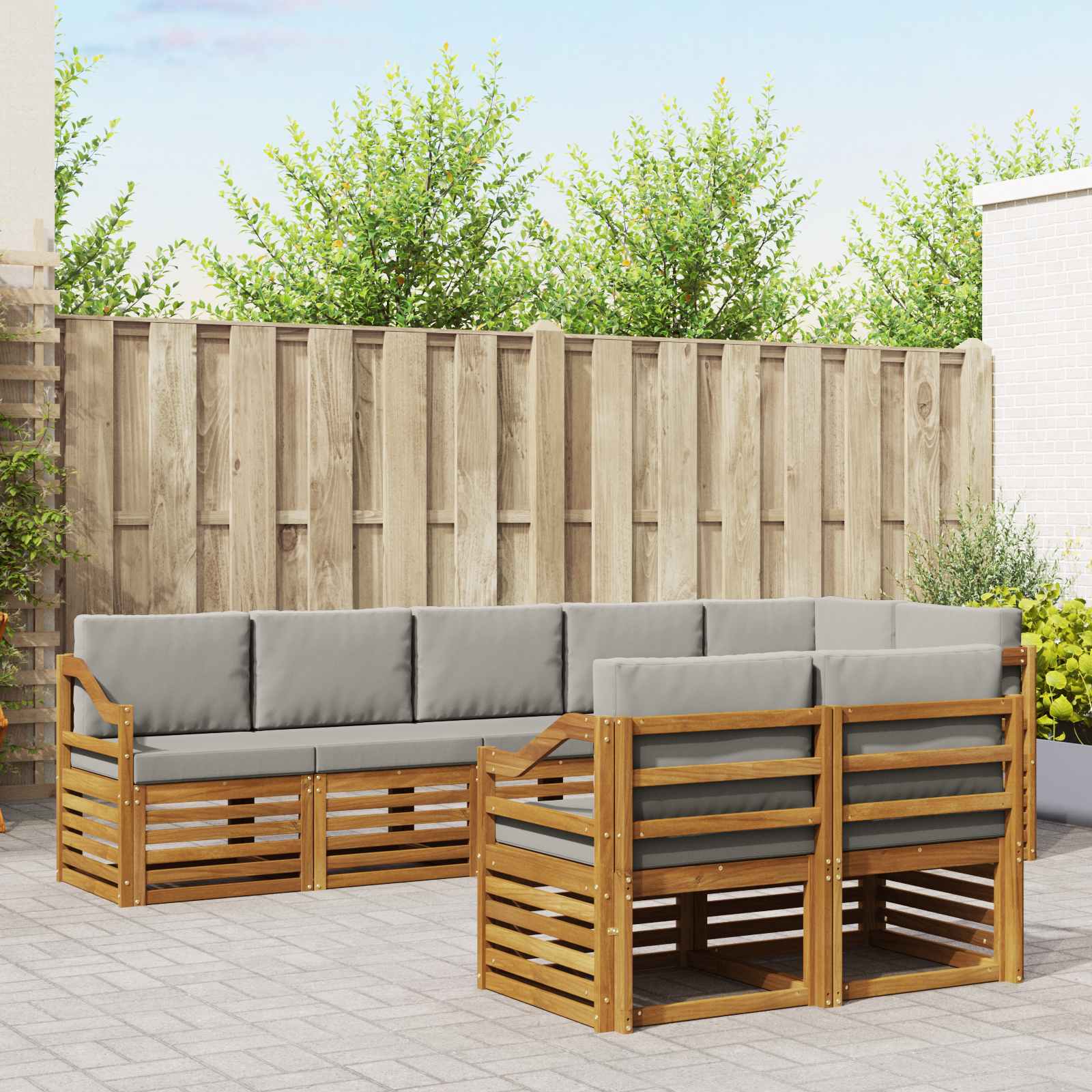 Setovi sofa 8 pcs Prirodna i svijetlo siva Čvrsto drvo akacije
