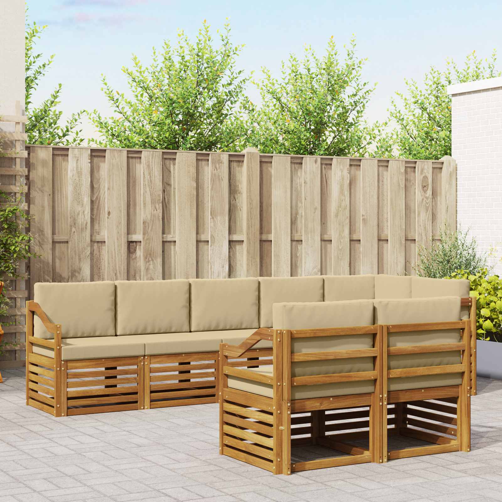 Setovi sofa s jastukom 8 pcs Prirodna i bež Čvrsto drvo akacije