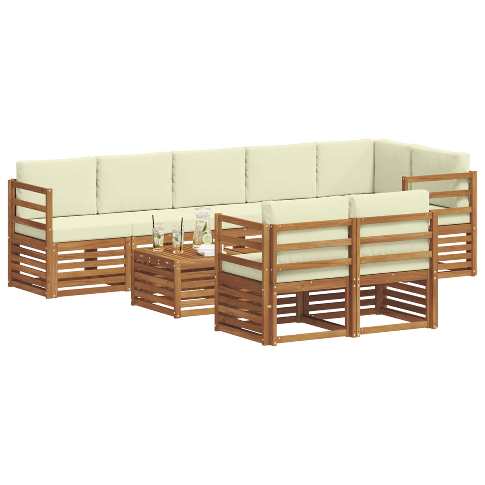Setovi sofa 9 pcs Prirodna i krem Čvrsto drvo akacije
