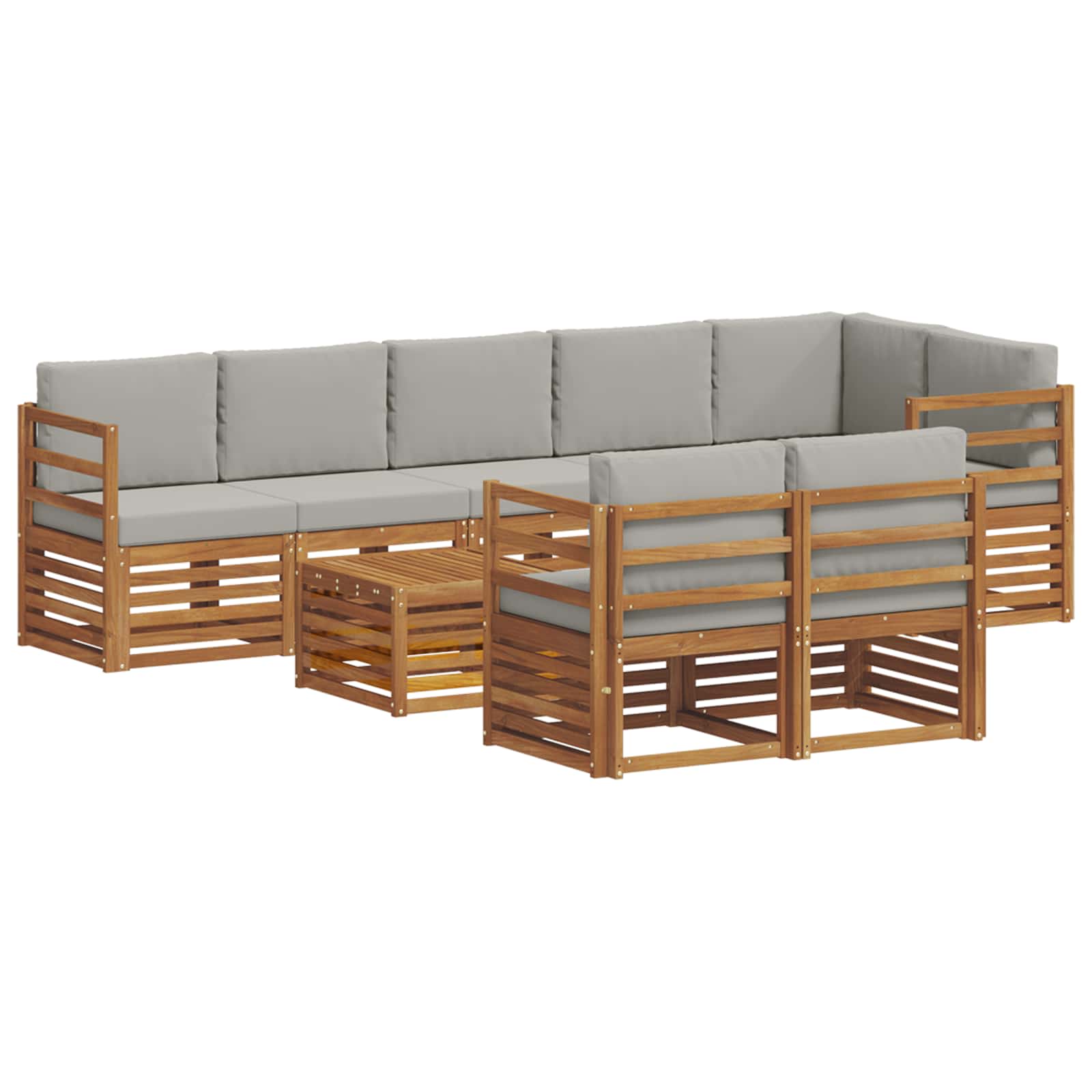 Setovi sofa 9 pcs Prirodna i svijetlo siva Čvrsto drvo akacije