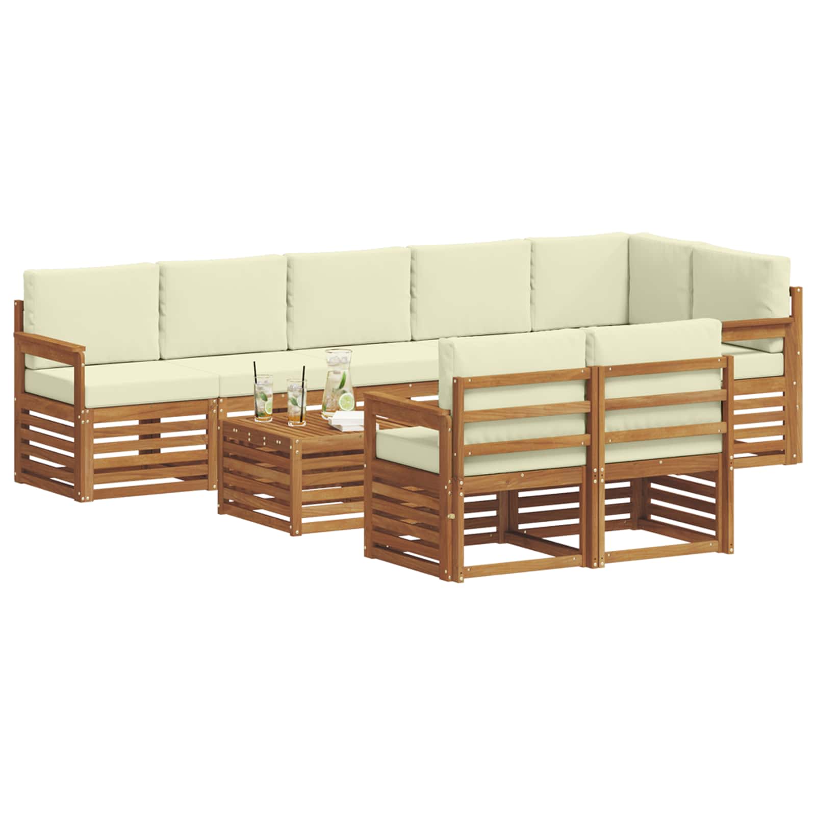 Setovi sofa 9 pcs Prirodna i krem Čvrsto drvo akacije