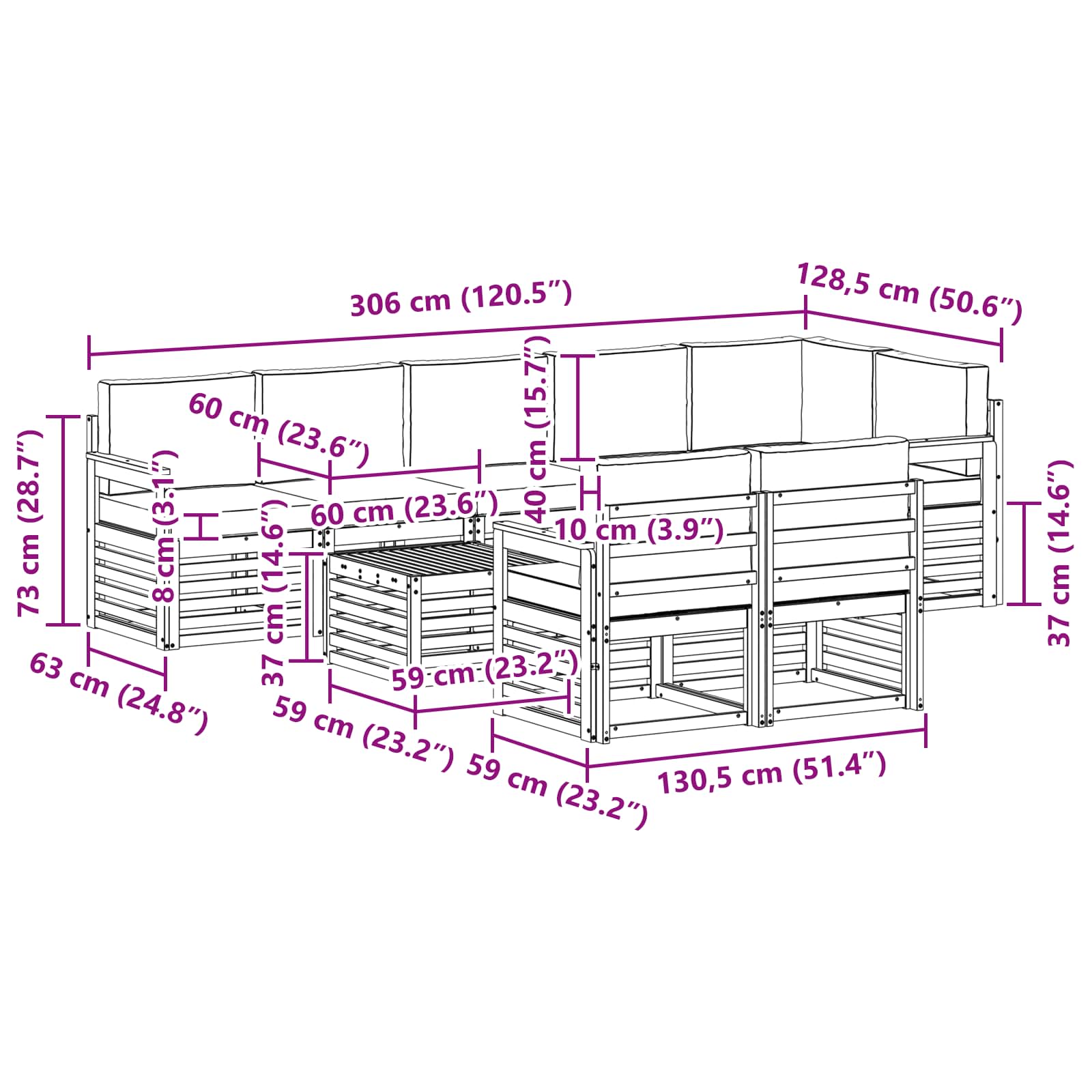 Setovi sofa 9 pcs Prirodna i krem Čvrsto drvo akacije
