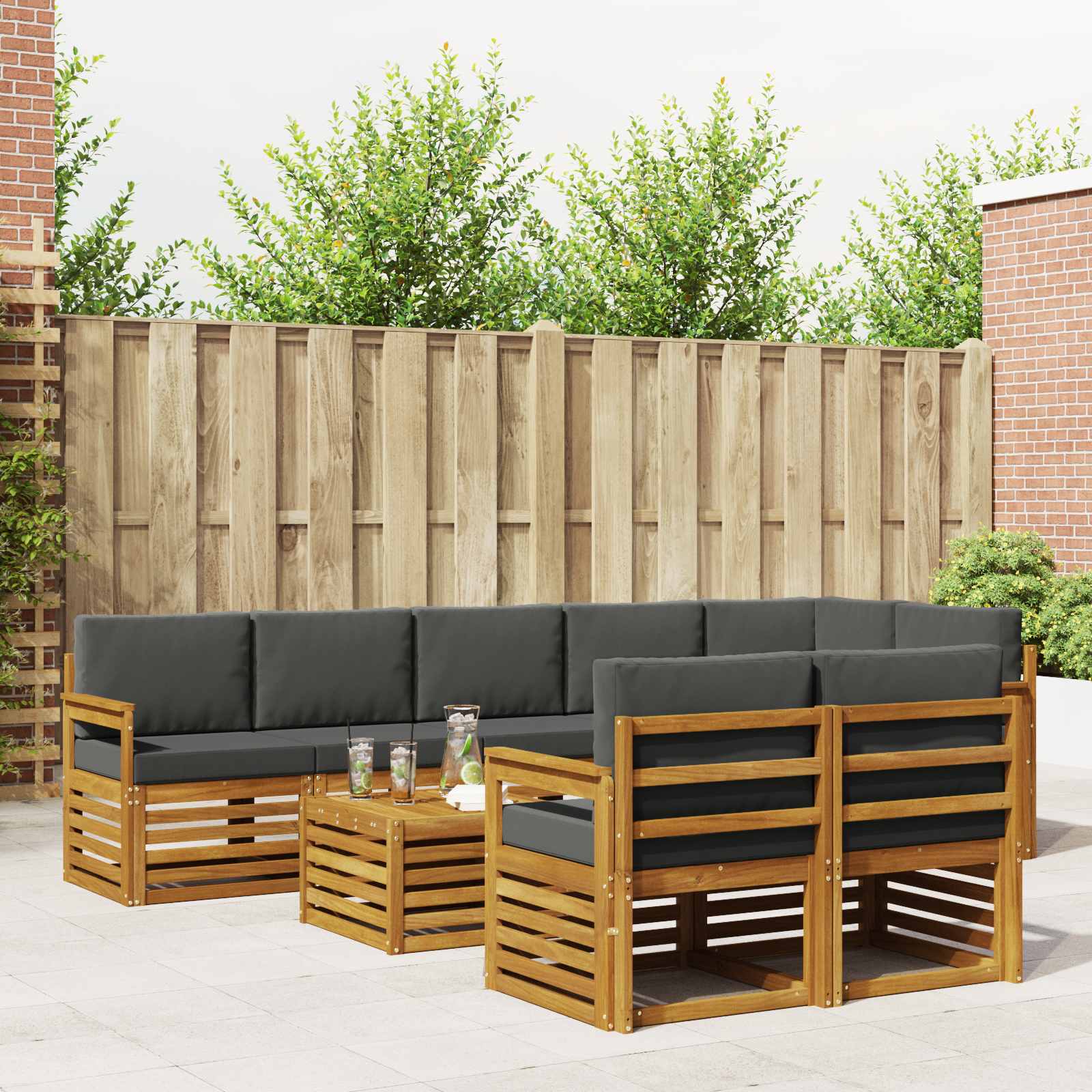 Setovi sofa 9 pcs Prirodna i antracit Čvrsto drvo akacije