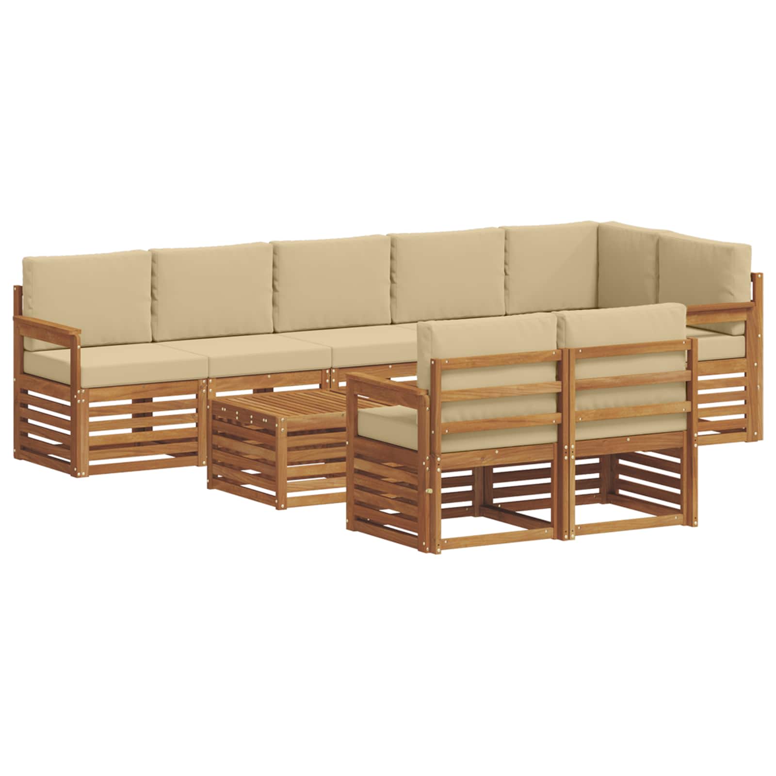Setovi sofa s jastukom 9 pcs Prirodna i bež Čvrsto drvo akacije