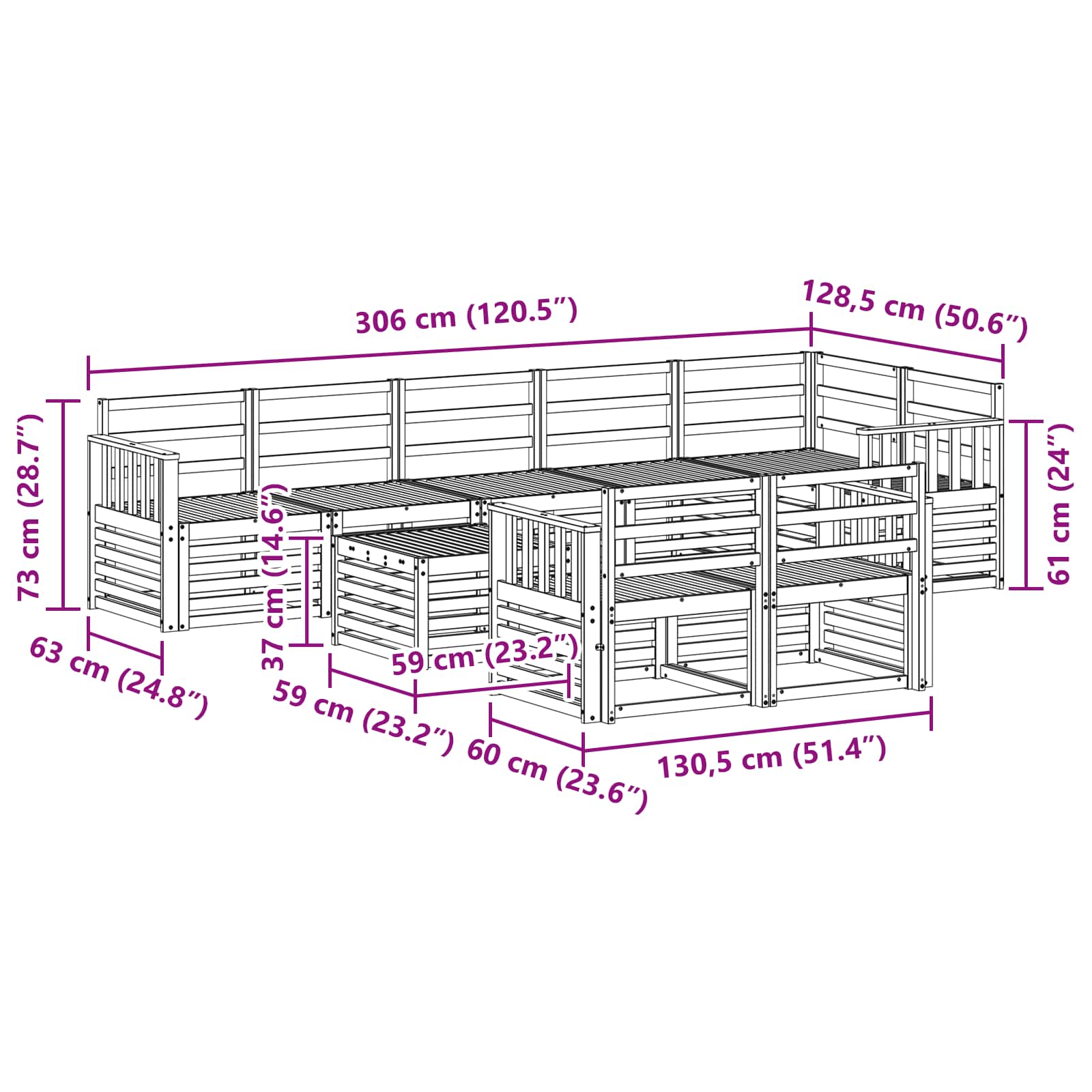 Setovi sofa 9 pcs Prirodna Čvrsto drvo akacije