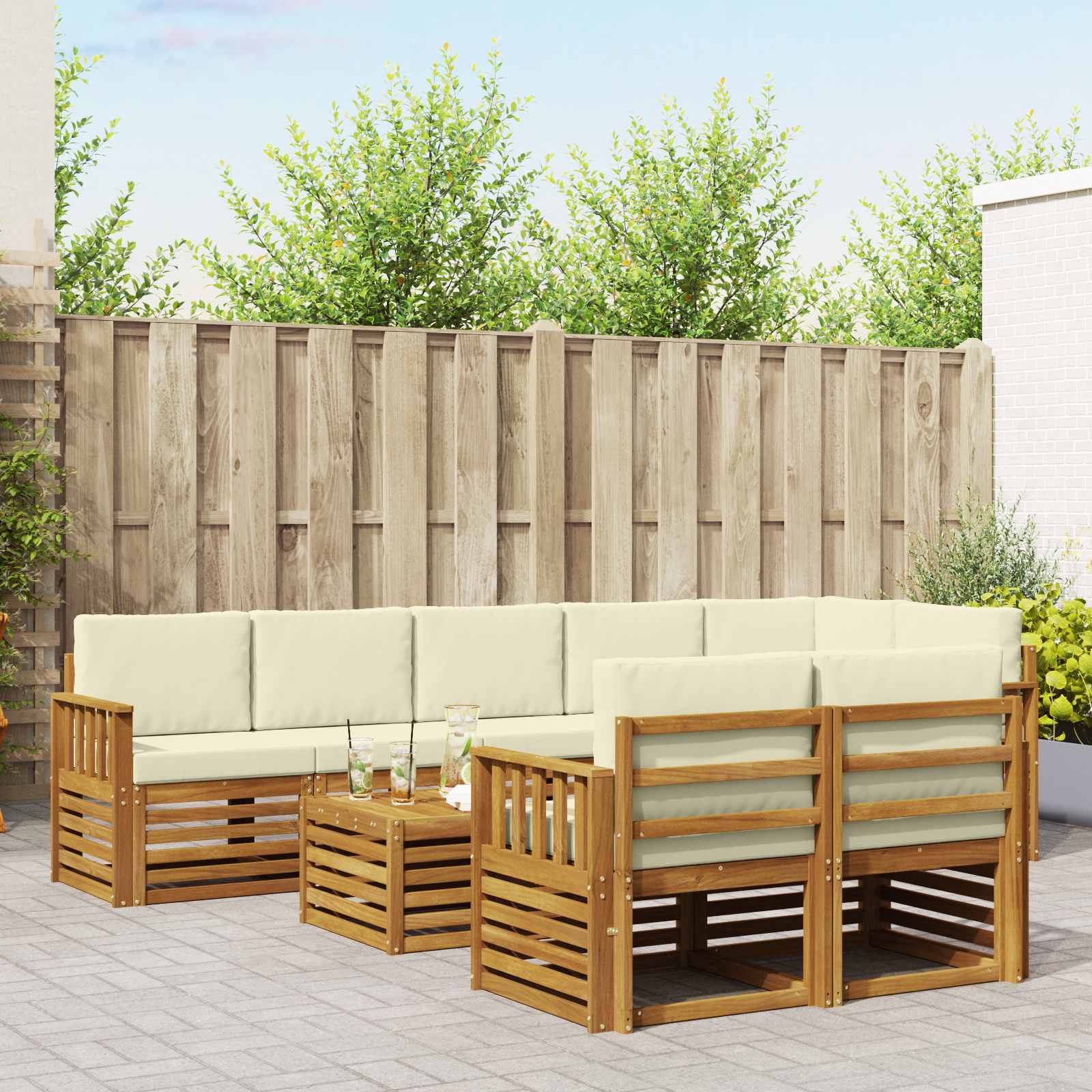 Setovi sofa 9 pcs Prirodna i krem Čvrsto drvo akacije
