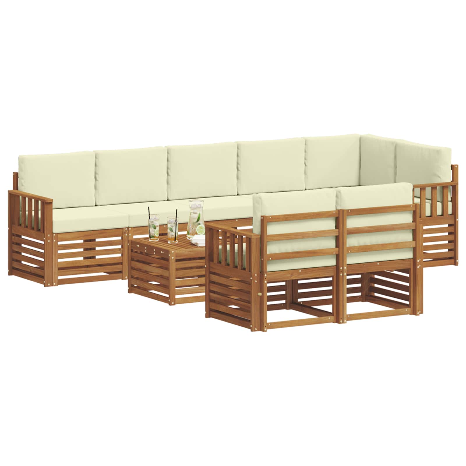 Setovi sofa 9 pcs Prirodna i krem Čvrsto drvo akacije