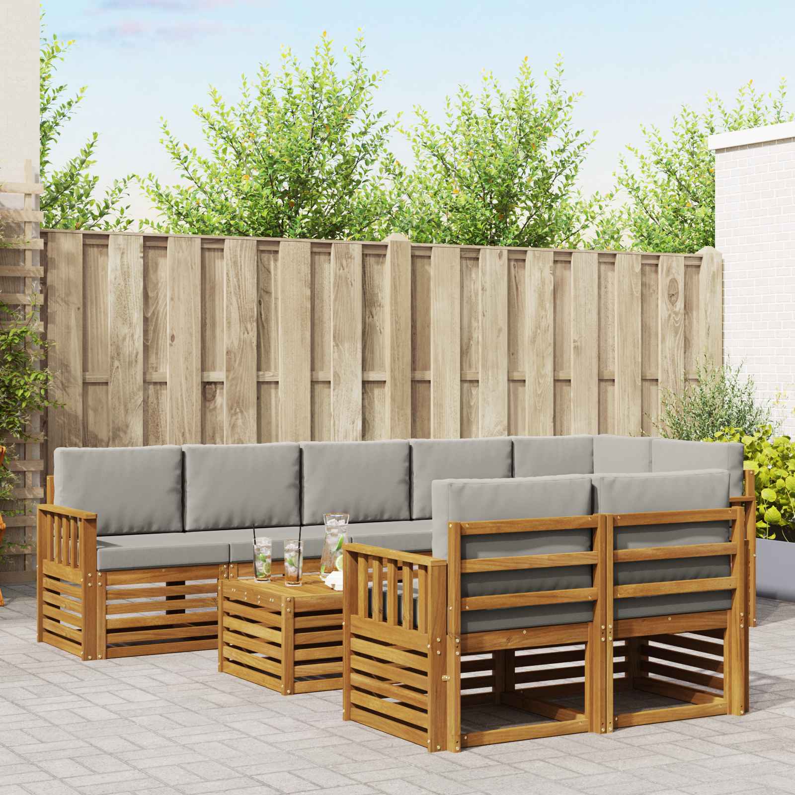 Setovi sofa 9 pcs Prirodna i svijetlo siva Čvrsto drvo akacije