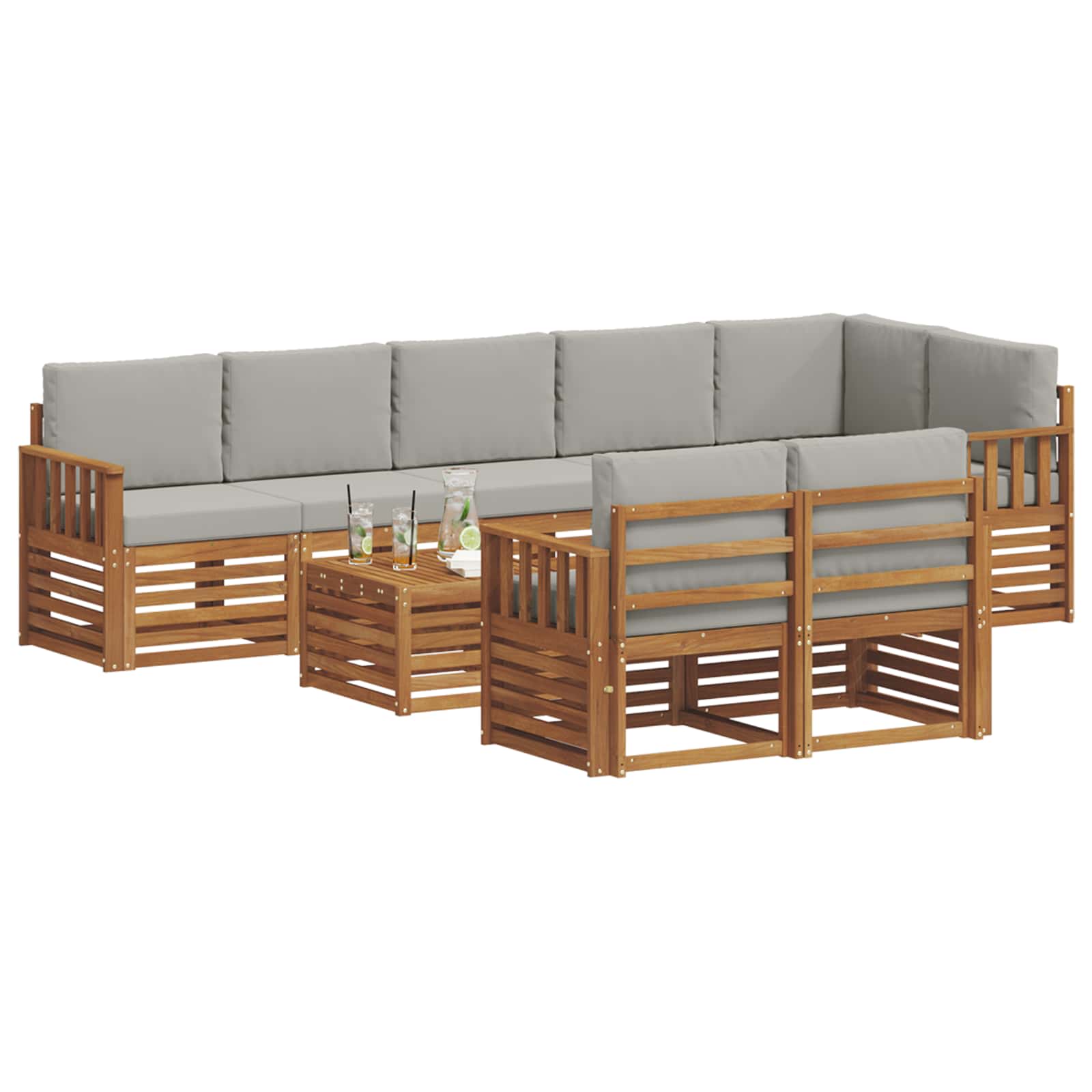 Setovi sofa 9 pcs Prirodna i svijetlo siva Čvrsto drvo akacije