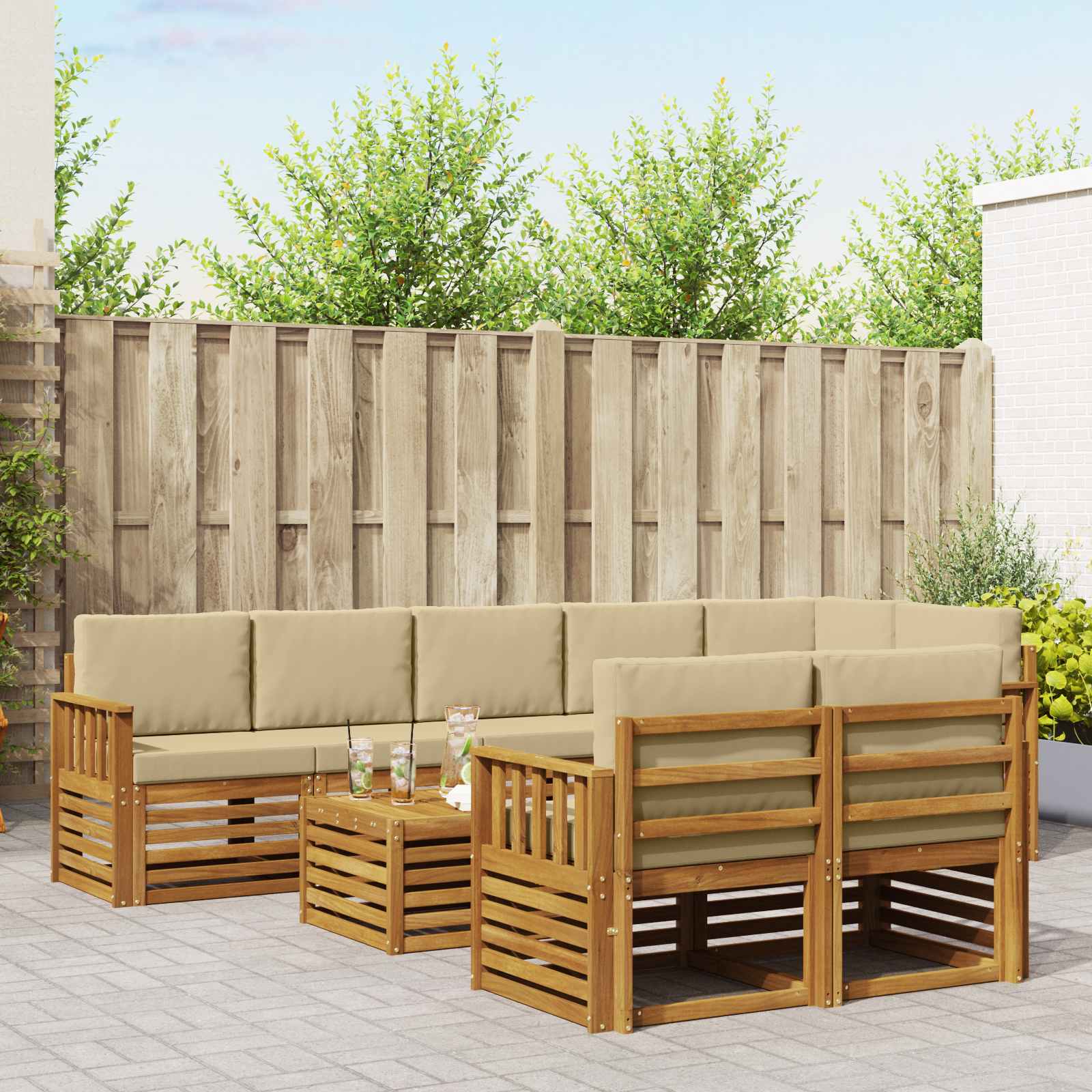 Setovi sofa s jastukom 9 pcs Prirodna i bež Čvrsto drvo akacije